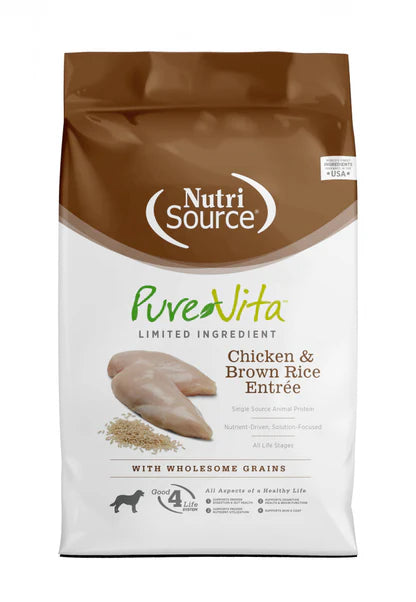 NutriSource Pure Vita Grain-Free Dry Dog Food for Adult Dogs - Chicken & Rice Recipe - High Protein, Digestive Health - Perfect for Active Dogs & Daily Nutrition