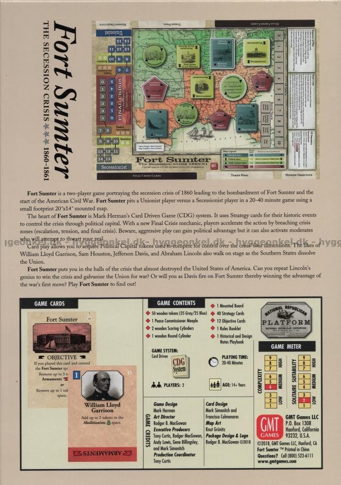 GMT1808 Fort Sumter: Secession Crisis 1860-61 Board Game - Historical Strategy for War Gamers