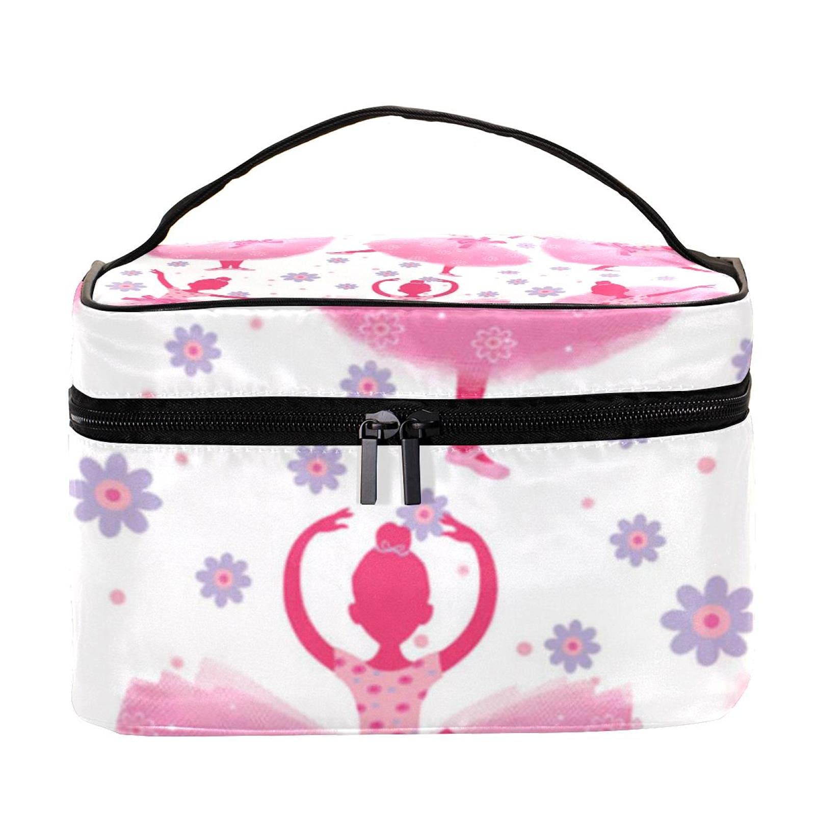 Pink Ballerina Floral Travel Makeup Bag - Large Cosmetic Organizer with Zipper for Women & Girls - Perfect for Travel, Gym, and Daily Essentials Storage