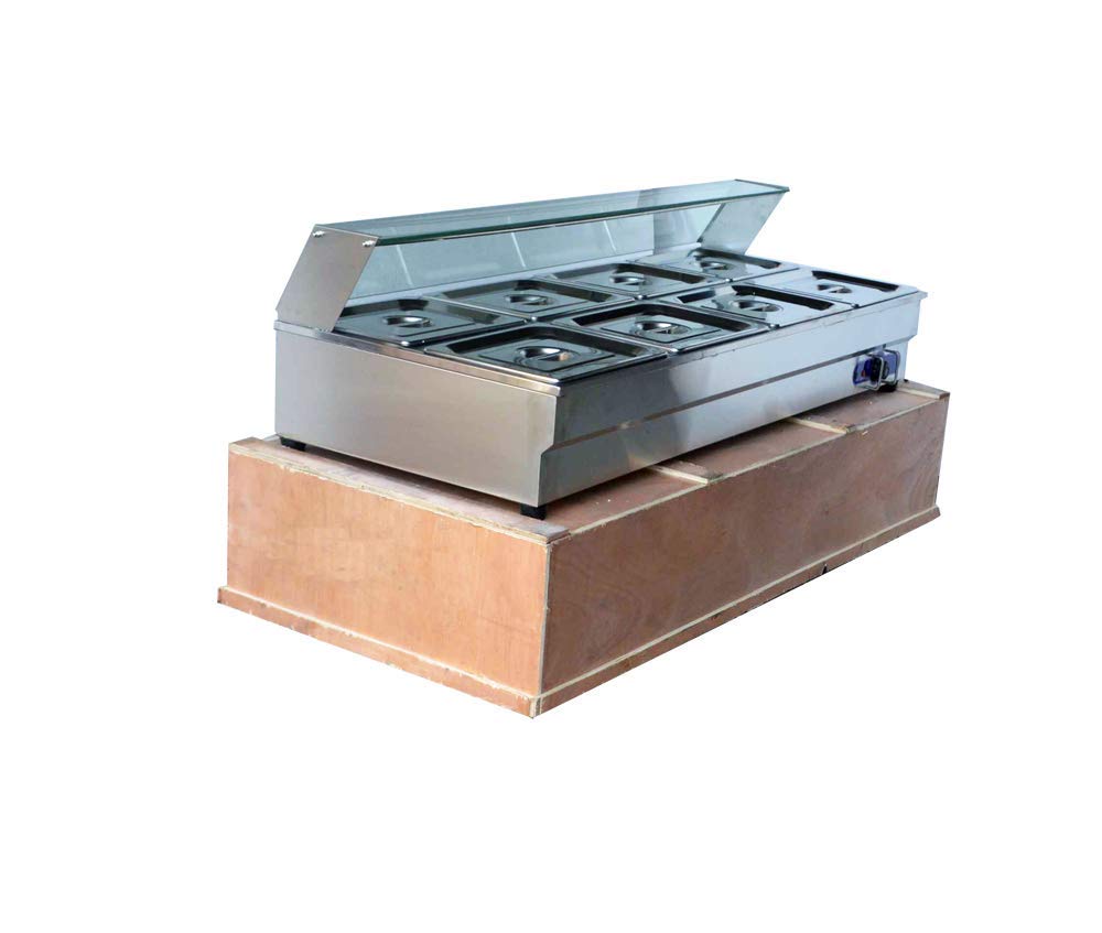 INTBUYING Commercial 110V Bain Marie Buffet Steam Table - 8 Pots Double-Row Food Warmer with Glass Shield for Restaurants, Catering & Buffet Service - Perfect for Keeping Food Warm at Events, Hotels and Cafeterias