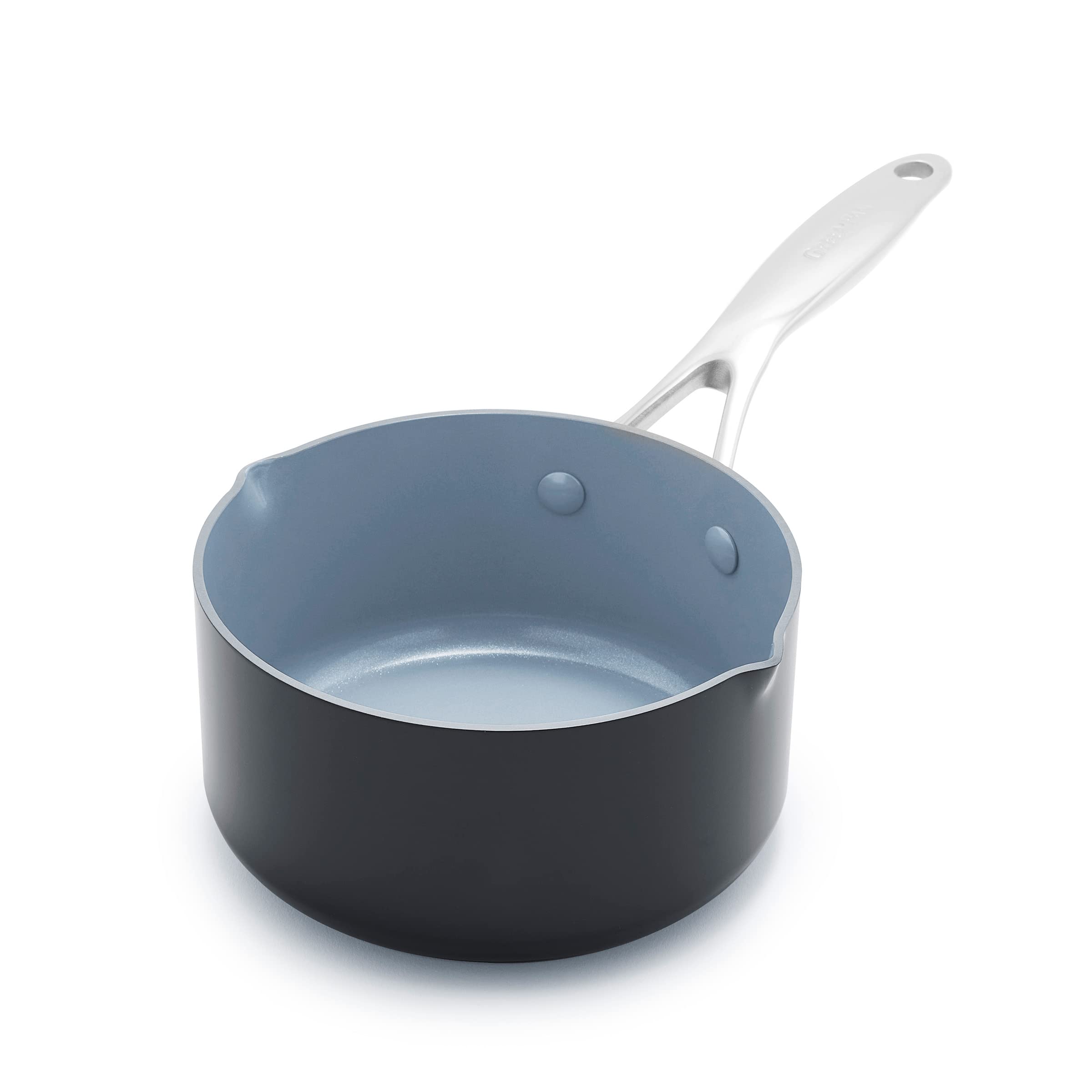 GreenPan Valencia Pro 16cm/1.6L Non-Toxic Ceramic Non-Stick Milk Pot - PFAS-Free, Induction & Oven Safe (Grey) - Perfect for Heating Milk, Making Sauces & Small Batch Cooking