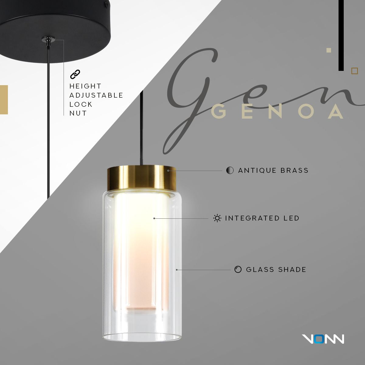 VONN Genoa 5 VAP2111BL Modern Integrated LED Pendant Light Fixture - Perfect for Kitchen Island, Dining Room, and Living Room Lighting