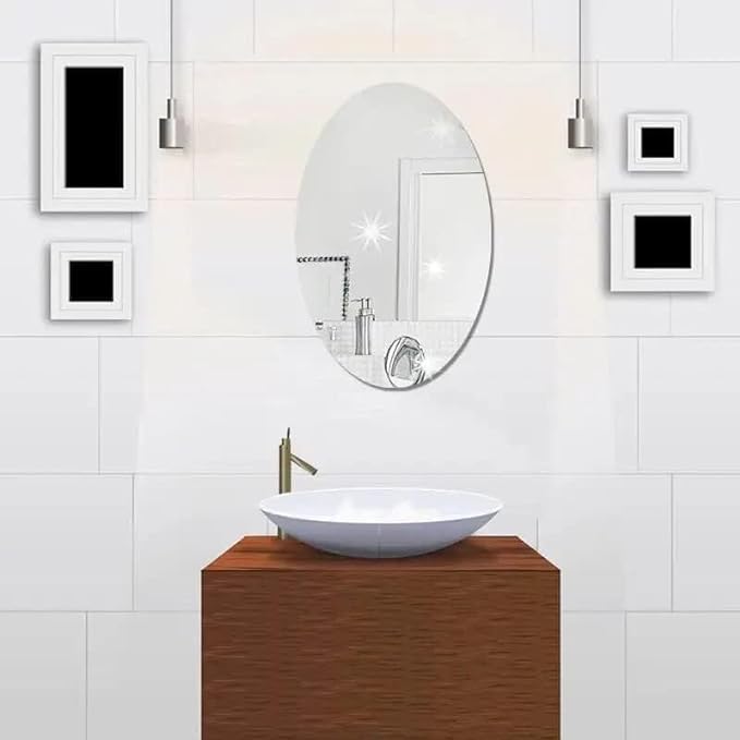 HUBTURE Oval Adhesive Wall Mirror Stickers - 20 x 30 cm Unbreakable Plastic Mirror Decals for Bathroom, Bedroom & Living Room - 2 Pack - Perfect for Home Decor, Vanity Makeup & Space Enhancement