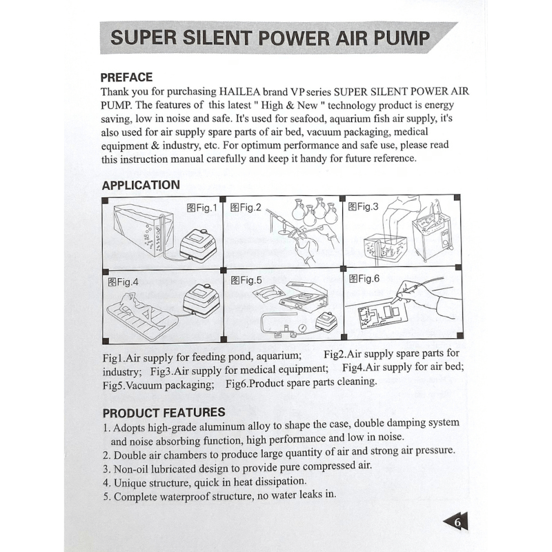 HAILEA VP Series Air Pump 10-30L/min - High Performance Aquarium Air Pump for Fish Tanks, Hydroponics & Pond Aeration