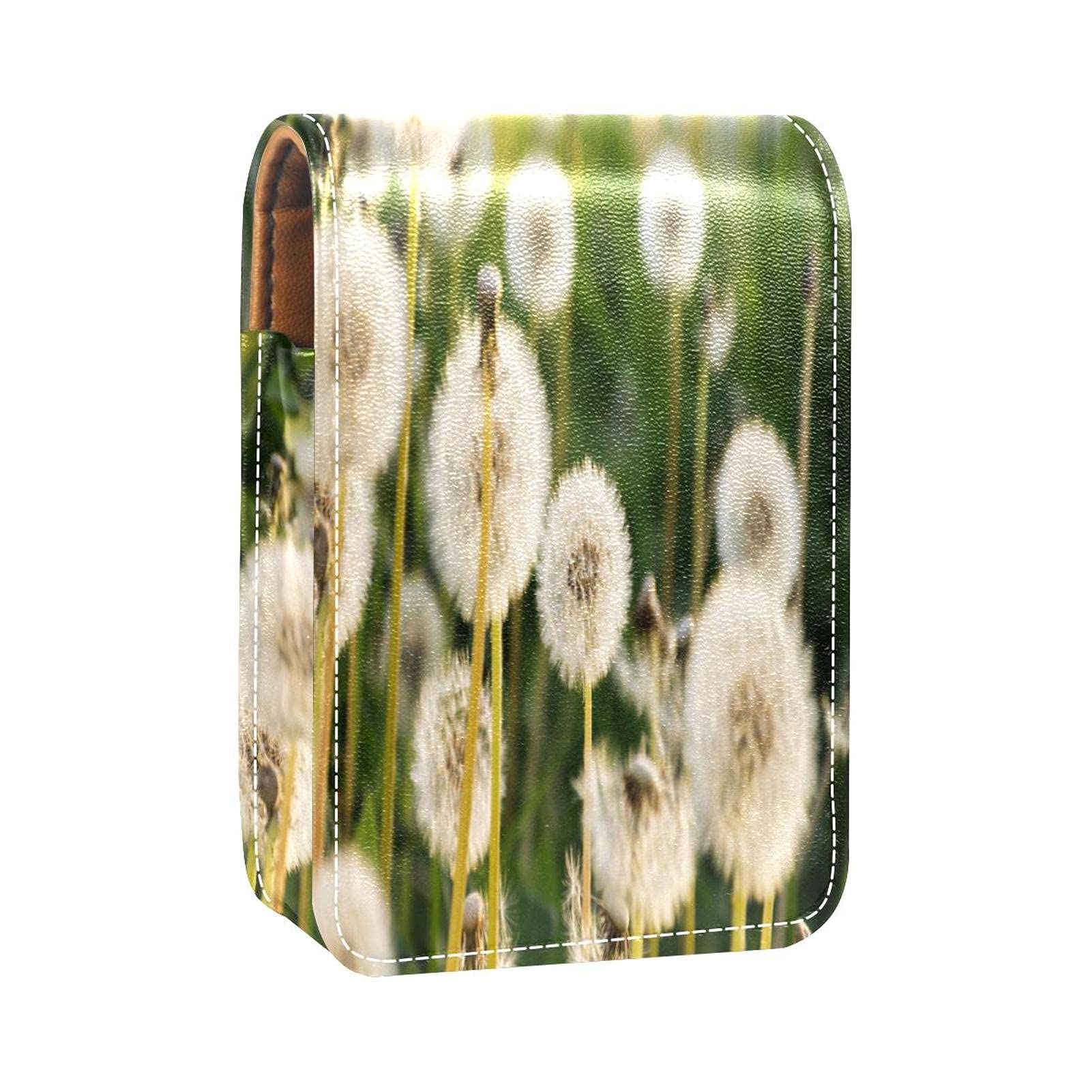 Dandelion Print Lipstick Case with Mirror - Travel Cosmetic Pouch for Purse