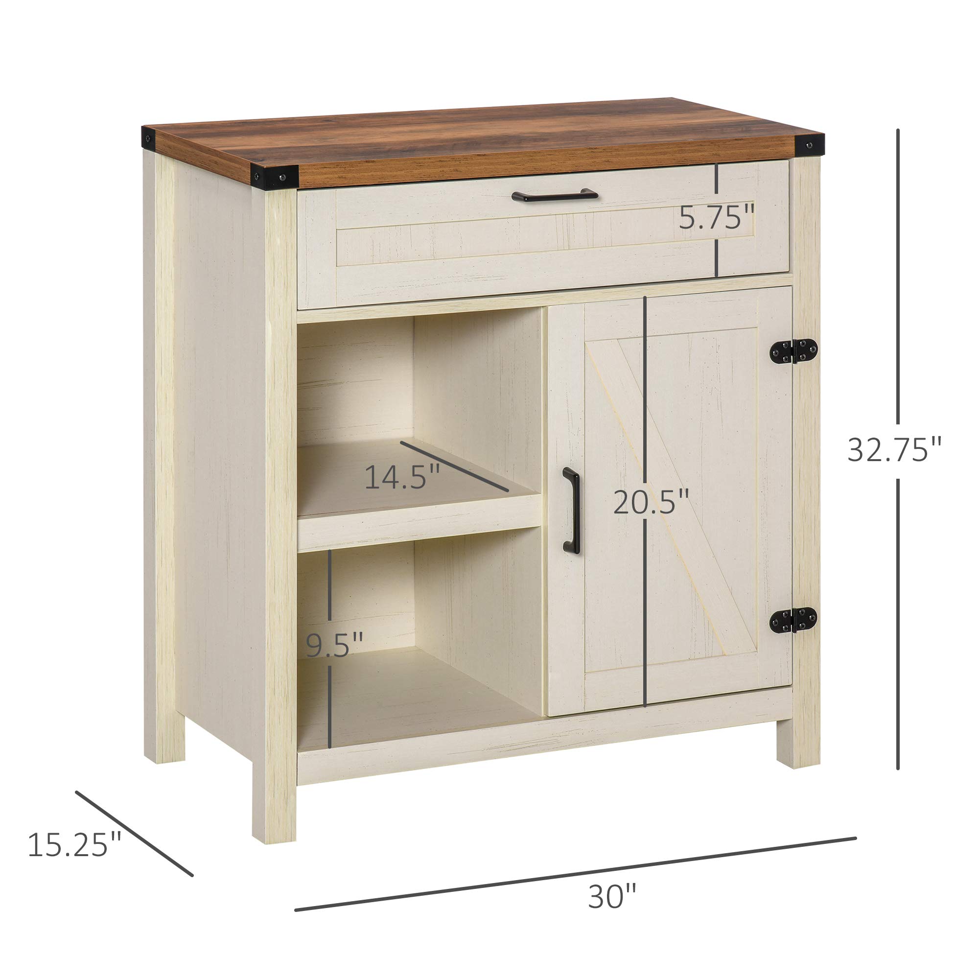 HOMCOM Farmhouse Sideboard Buffet Cabinet with Rustic Barn Doors - White Distressed Wood Kitchen Storage Cabinet for Dining Room, Living Room & Entryway - Perfect for Home Decor & Organizing Dishes, Linens & More