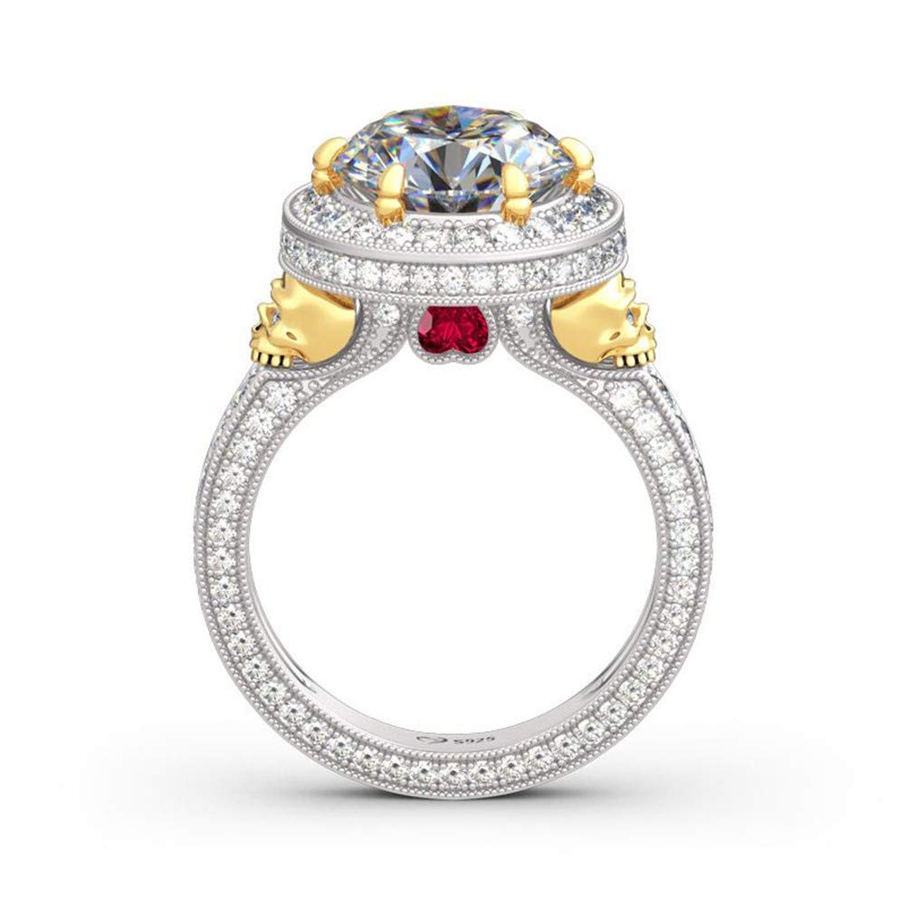 Jeulia 6.5 Carat Skull Ring for Women - Sterling Silver Two Tone Halo Engagement Ring with Ruby & Diamond, Anniversary Promise Ring for Her, Jewelry Gift Box Included - Perfect for Gothic Fashion, Wedding Proposal & Romantic Gifts