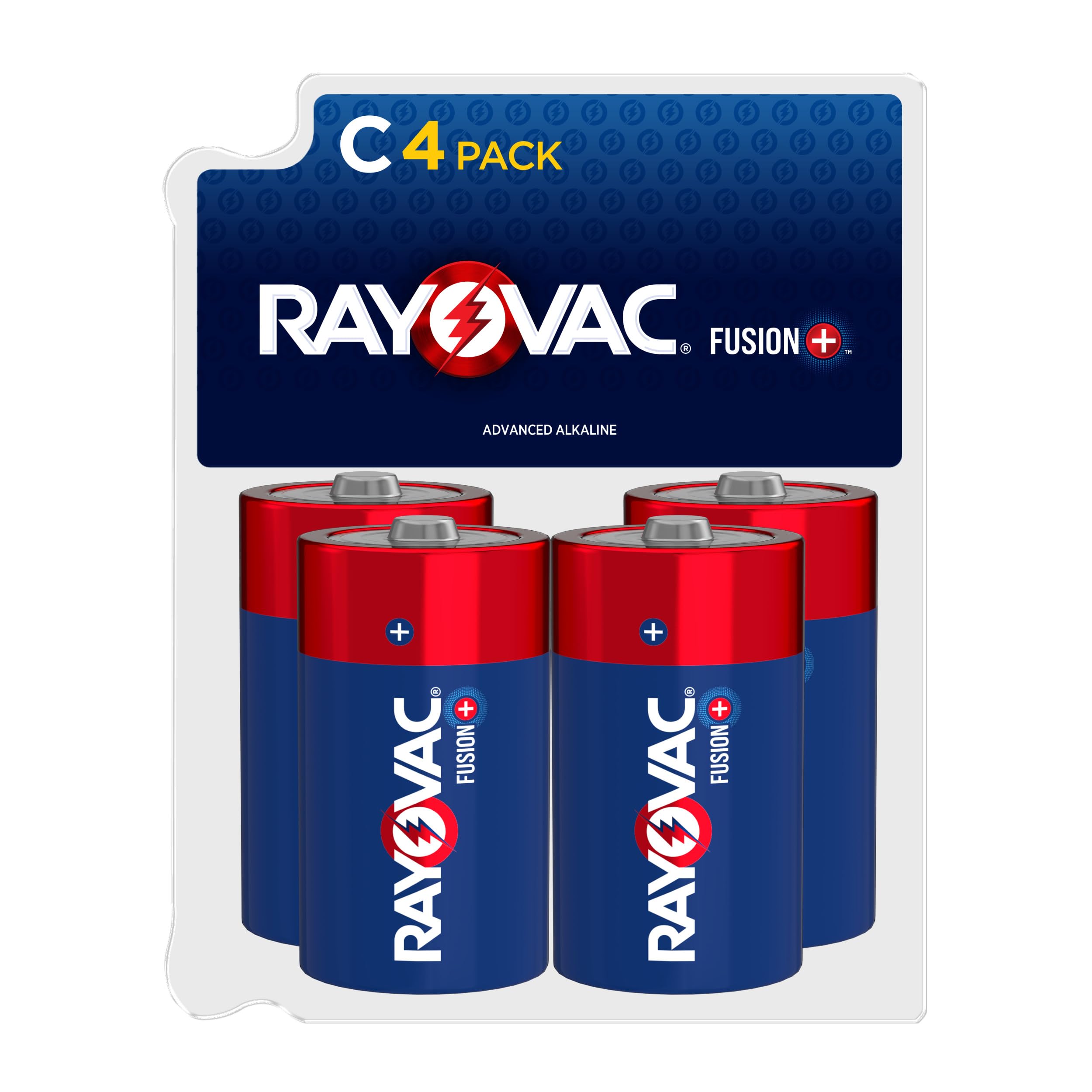 Rayovac Fusion C Batteries - Premium Alkaline C Cell Batteries (4 Pack) - Long Lasting Power for Flashlights, Toys, Radios & Emergency Devices