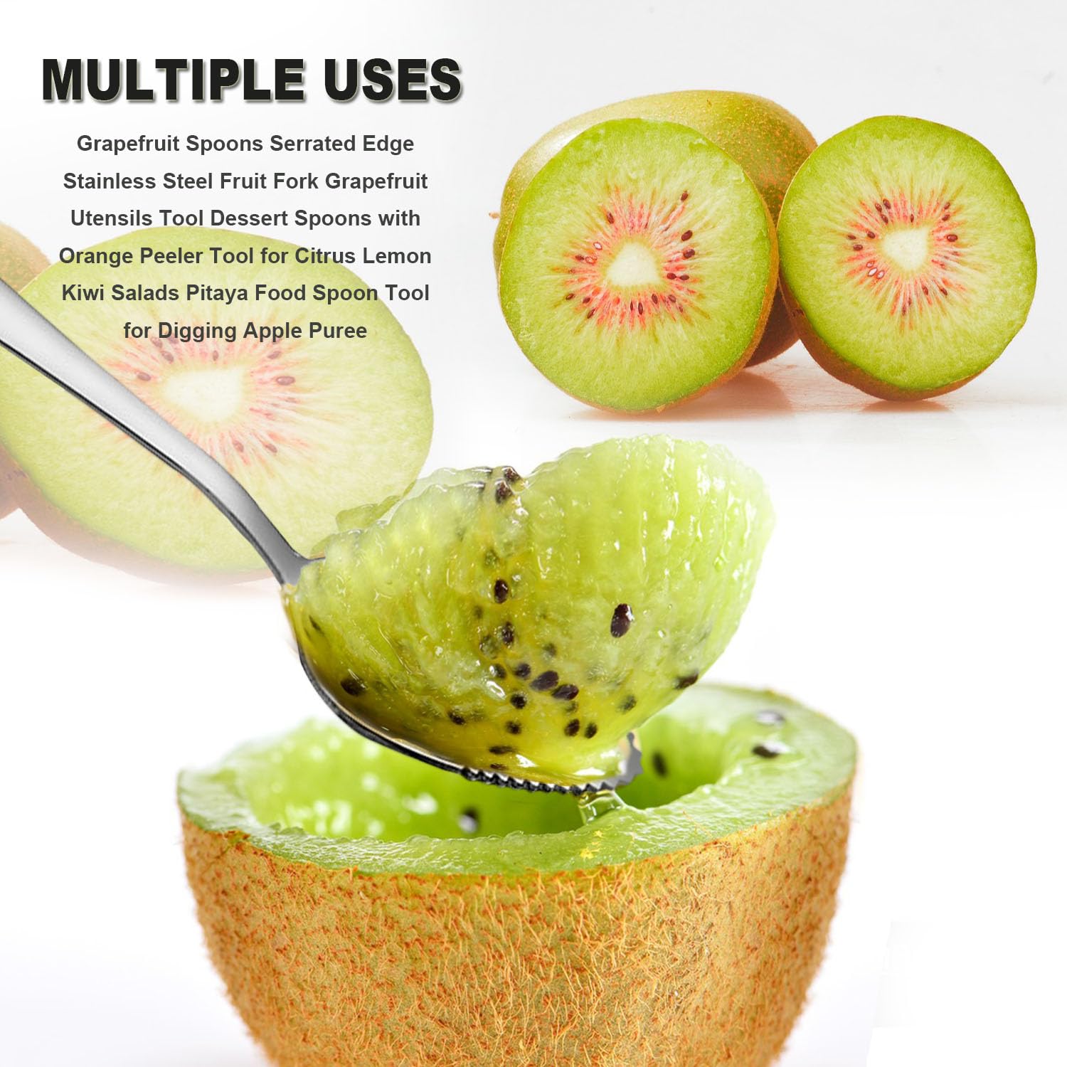 Premium Serrated Stainless Steel Grapefruit Spoons - Citrus Fruit Utensil for Grapefruit, Lemon, Kiwi, Melon & Salads | Perfect for Breakfast, Brunch & Healthy Snacking