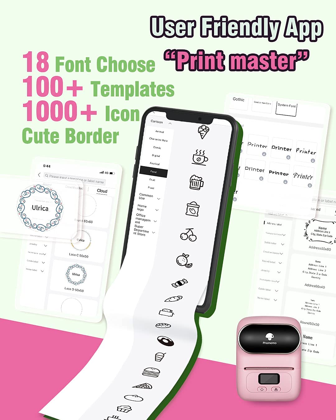 Phomemo M110S Bluetooth Label Maker Kit with 1 Blue Label Paper - Portable Label Printer for Business, Office, Retail & Home Organization - Includes Multiple Fonts, Icons & Templates (Pink) - Perfect for Barcode Labeling, Cable Management & Product Pricing