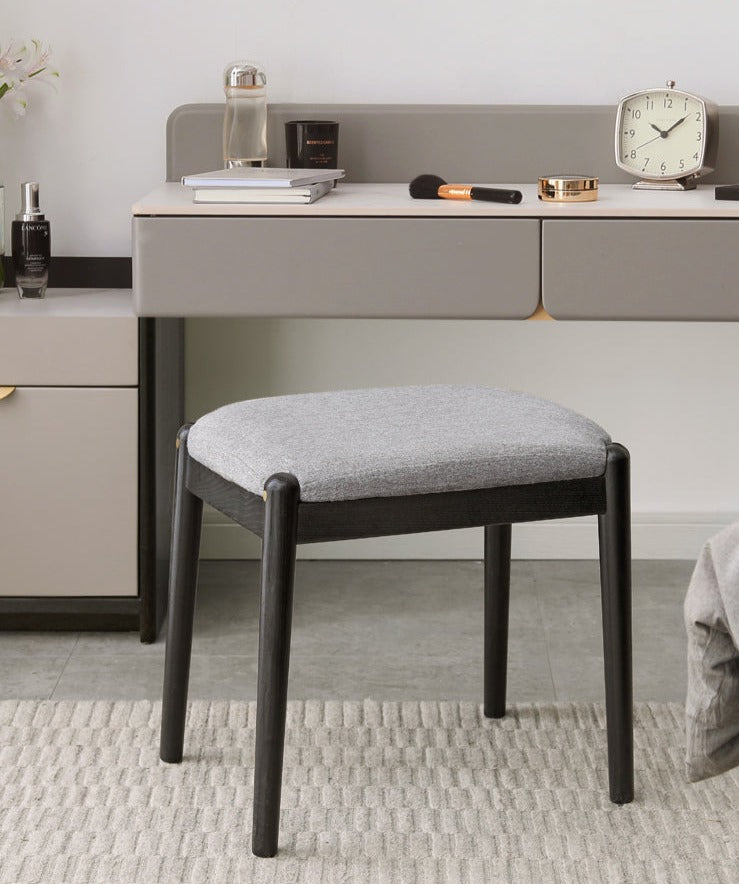 Solid Oak & Birch Wood Makeup Stool - Durable Vanity Seat with Comfortable Cushion for Bedroom, Bathroom & Dressing Room
