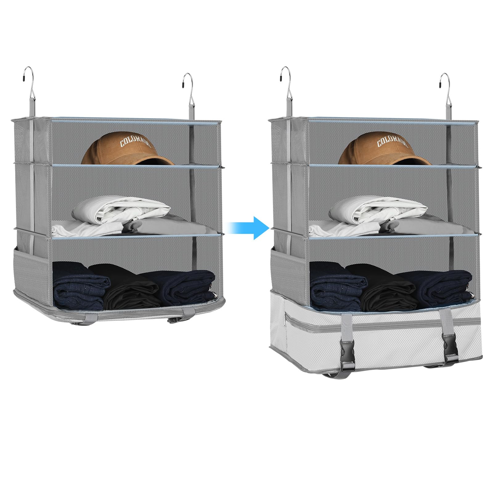 Premium Durable Hanging Travel Shelves & Oxford Packing Cubes for Suitcases - Portable Luggage Organizer for Carry-On, Closet & Travel (White) - Perfect for Business Trips, Vacations & Home Storage