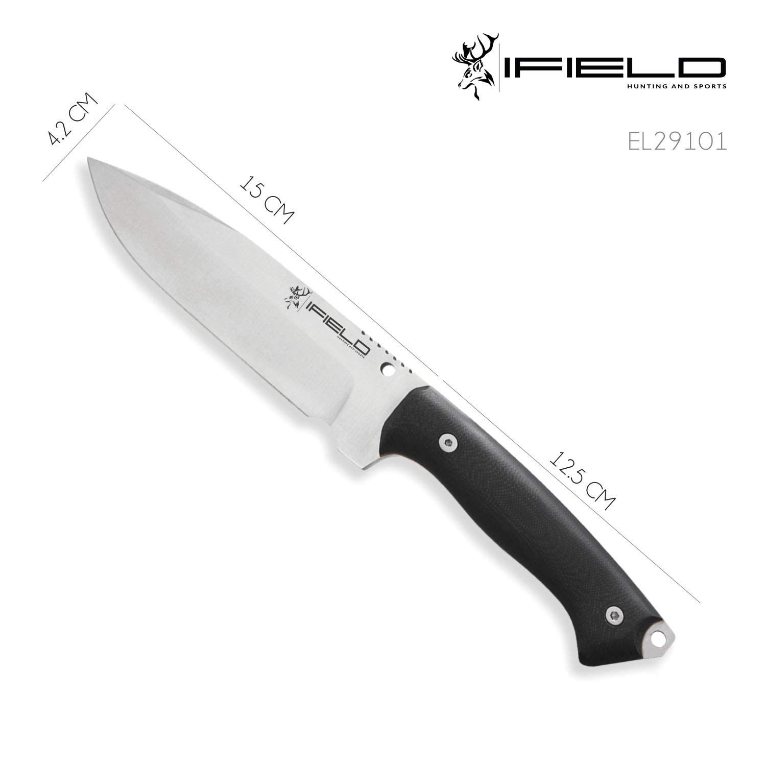 iFIELD Survival Knife with Satin Blade - Tactical Hunting & Camping Knife with Sheath - Outdoor Gear for Fishing, Hunting, Hiking & Survival Activities - Perfect for Campers, Adventurers & Preppers