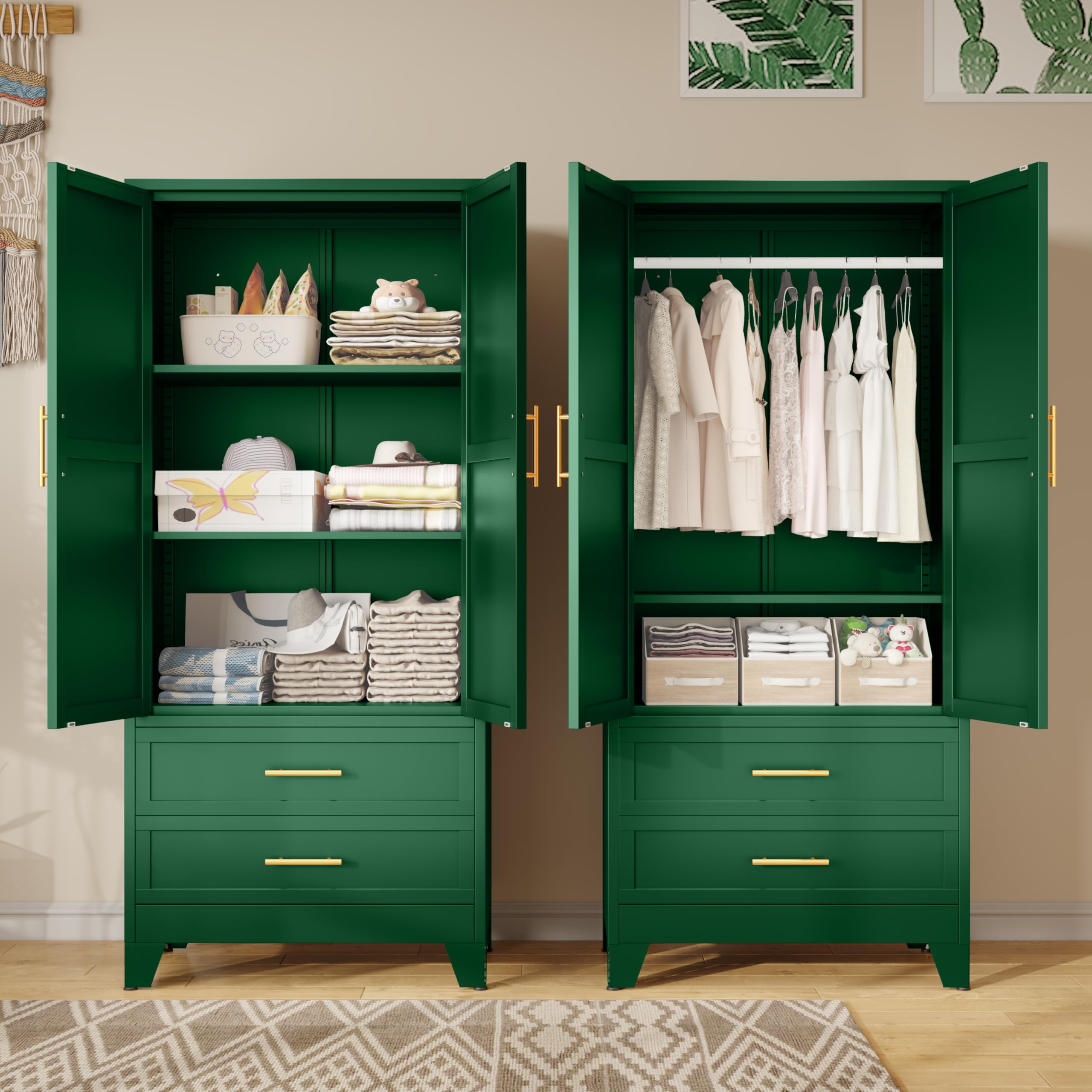 Metal Armoire Wardrobe Closet with 2 Drawers & Hanging Rod - 71