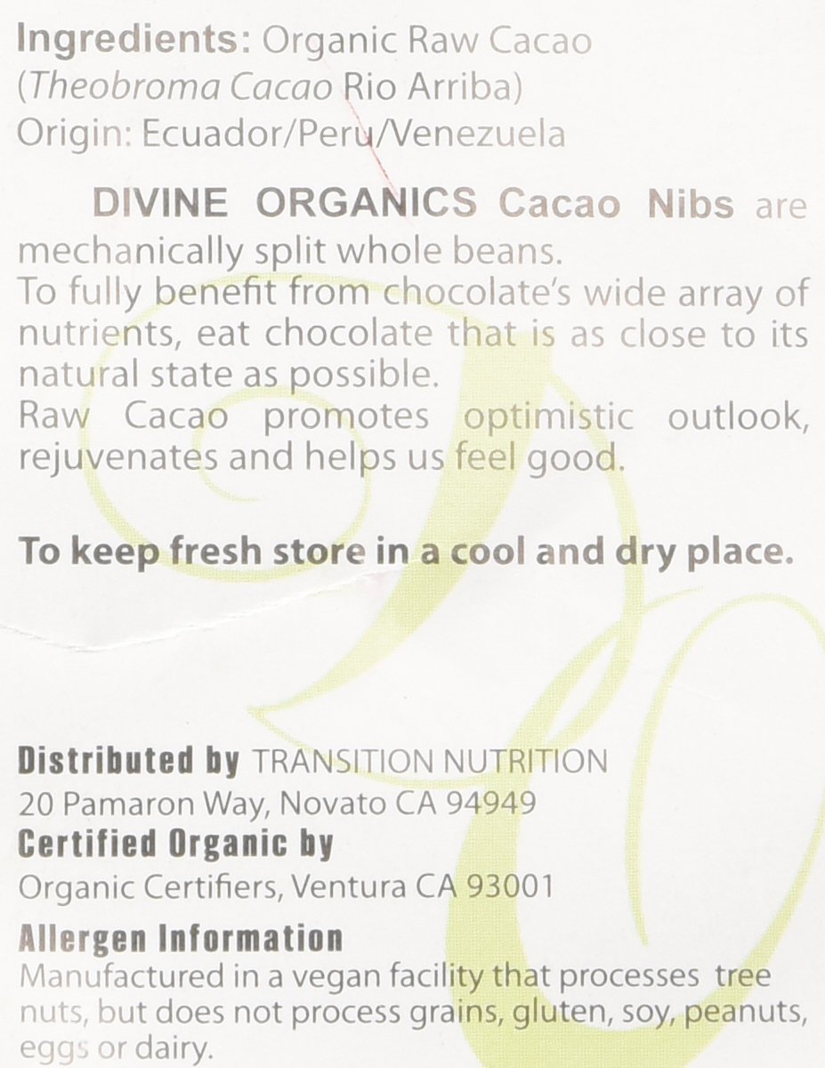 Divine Organics Raw Cacao Nibs 16oz - USDA Certified Organic Premium Rio Arriba Cacao - High in Magnesium & Antioxidants - Perfect for Smoothies, Baking, Snacks, Salads & Trail Mixes - Healthy Chocolate Chips Alternative - Great for Energy Boosting & Healthy Desserts