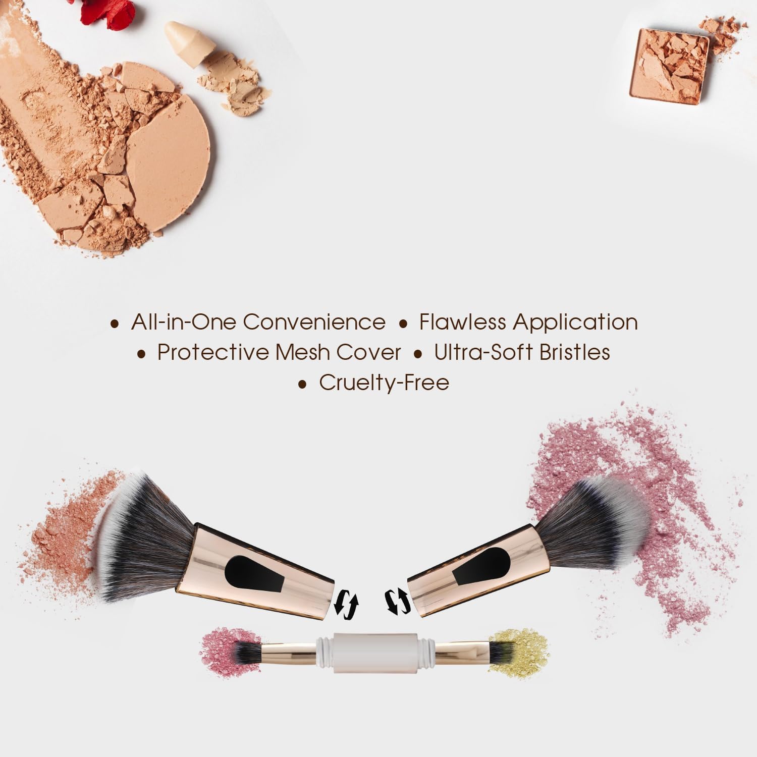 SKINPLUS 4-in-1 Travel Makeup Brush Set - Foundation Brush, Powder Brush, Eyeshadow Blending Brush & Flat Brush | Soft Synthetic Bristles for Flawless Application | Perfect for Travel, On-the-Go Touch Ups & Professional Makeup Kits