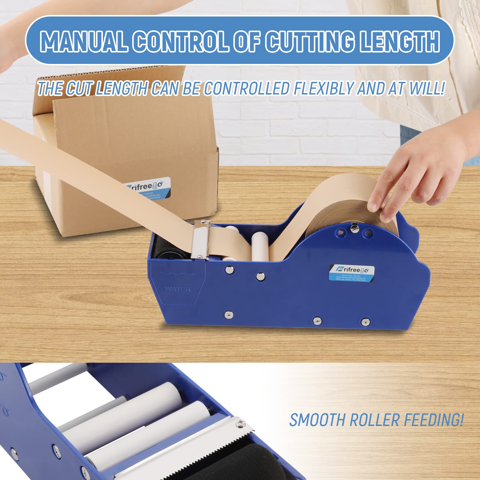 Manual Water-Activated Kraft Gum Tape Dispenser - Adjustable Width 1.18-3.15 Inch | Lightweight Portable Packing Tape Dispenser for Shipping Boxes, Moving & Packaging Supplies