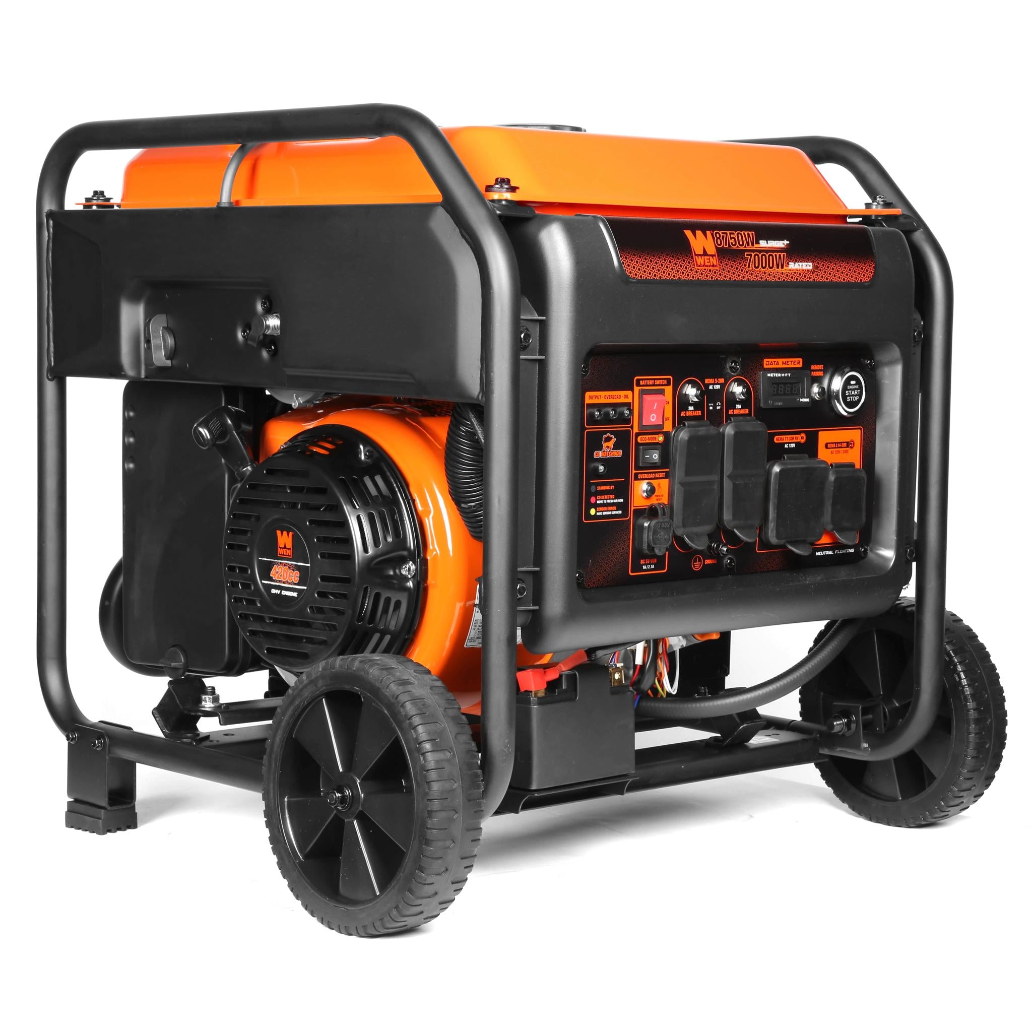 WEN DF875iX 8750-Watt Dual Fuel Inverter Generator with Remote Electric Start - 120V/240V RV Ready, Transfer Switch Compatible, CO Shutdown Sensor - Perfect for Camping, Home Backup Power & Outdoor Events