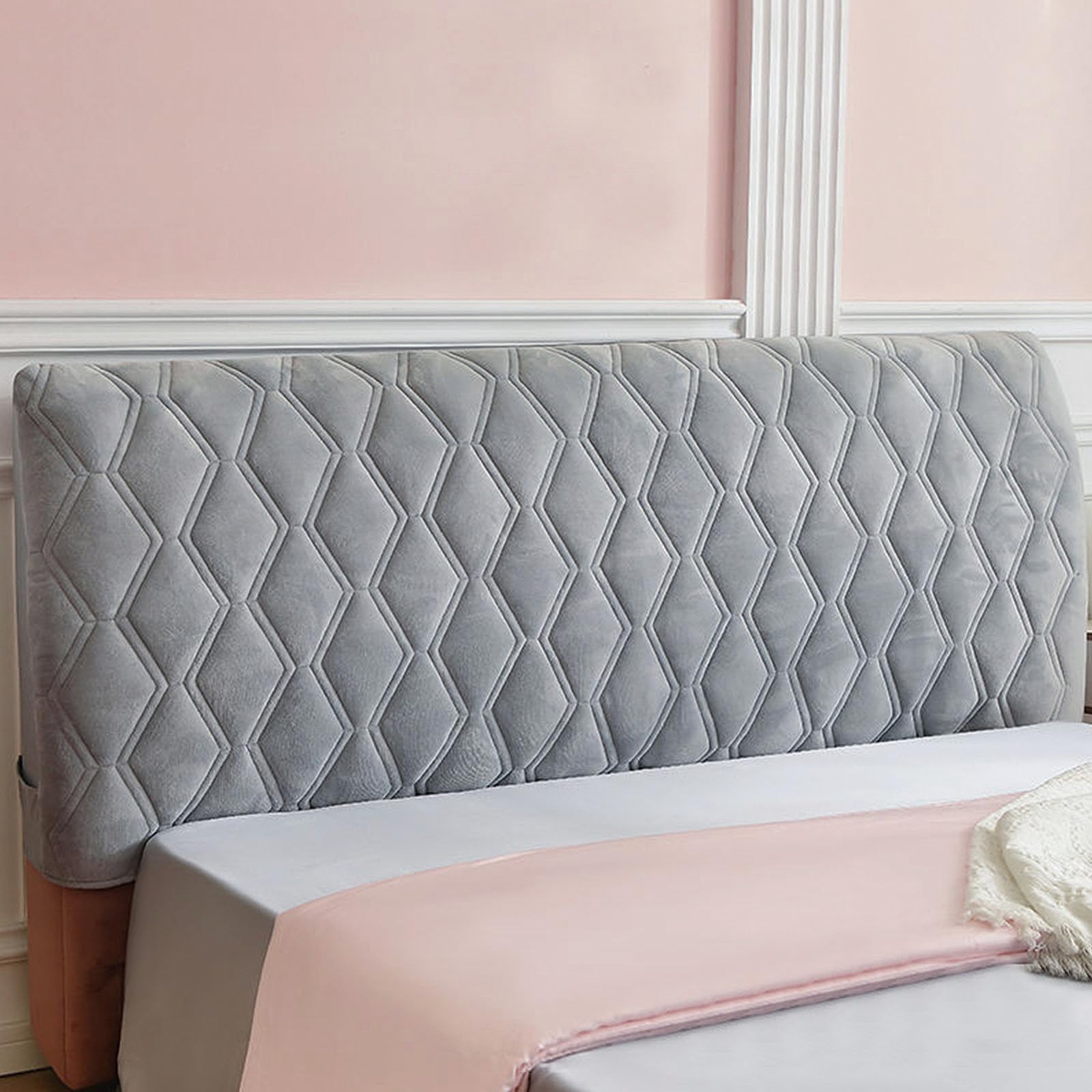 EFELIM Velvet Headboard Cover for Full Queen Cal King Size - Quilted Dustproof Headboard Slipcover, Thickened Padded Protector for Bedroom Decor (Crystal Grey, King 71