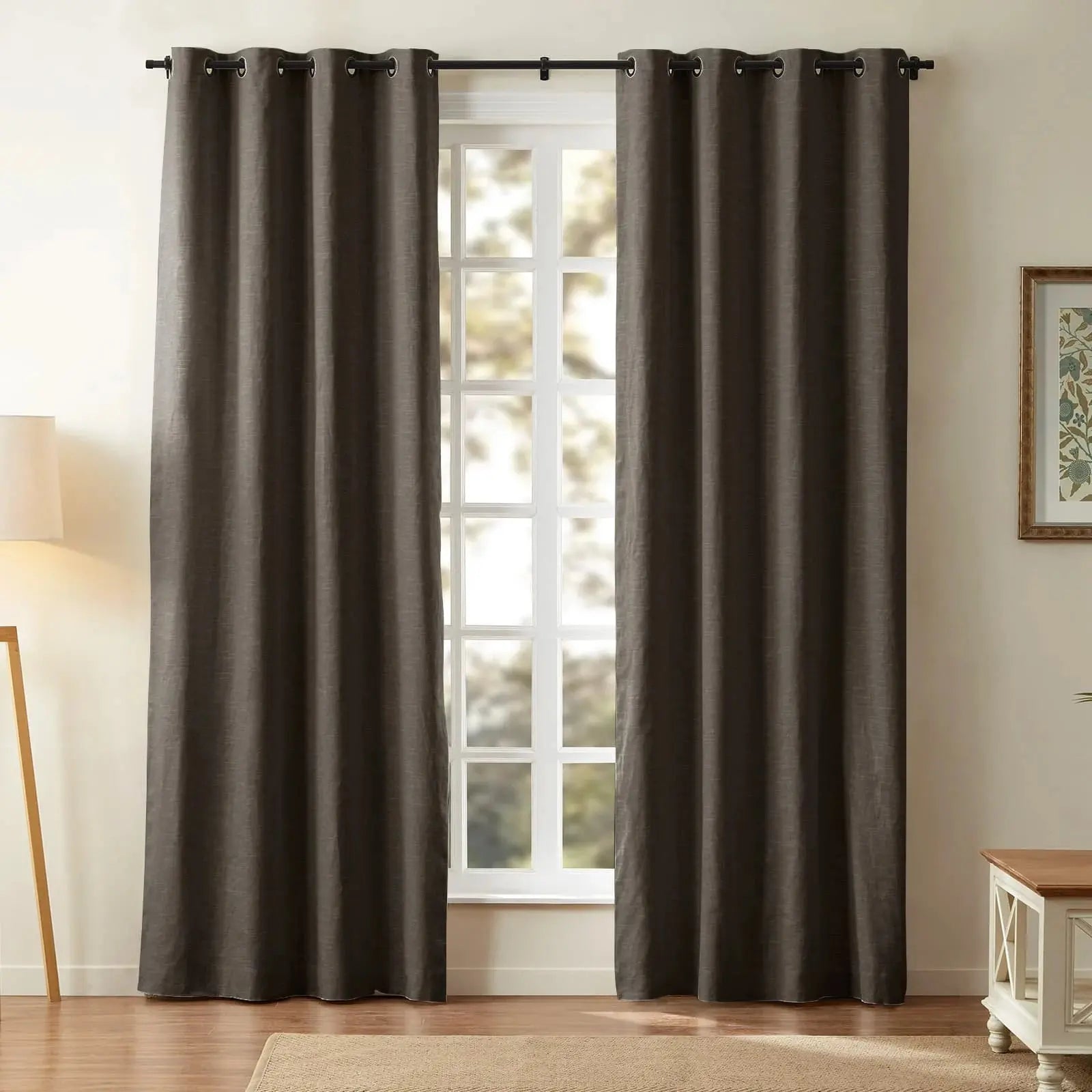 Luxury Linen Cotton Grommet Curtains for Living Room & Bedroom - Blackout Drapes with Metal Rings, Home Decor Window Treatments (52x84 Inch)