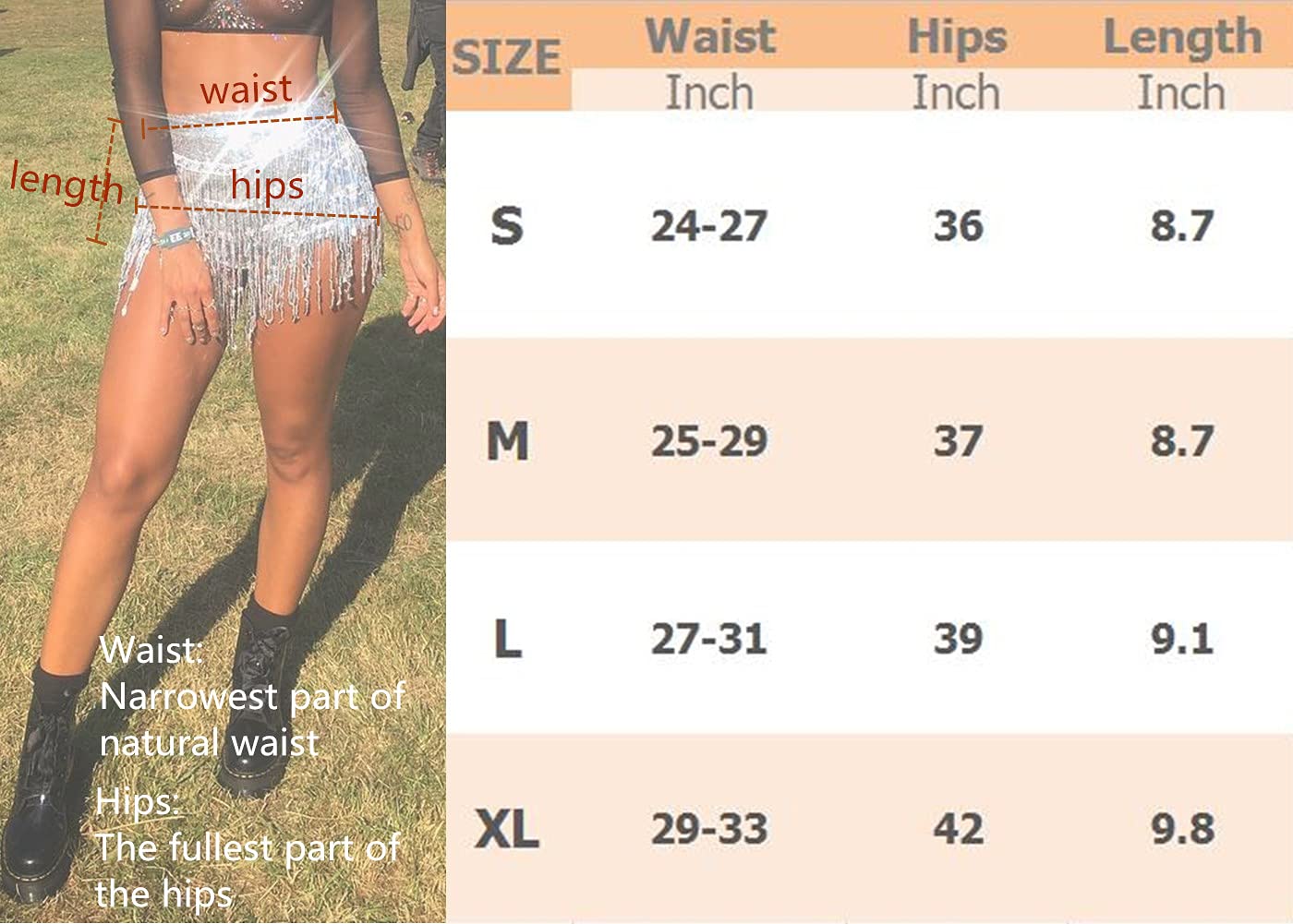 Yollmart Women's Sparkly Sequins Tassel Skirts - Party Shorts for Booty Dance, Music Festivals & Night Out - Perfect for Clubwear, Rave Outfits & Dance Performances