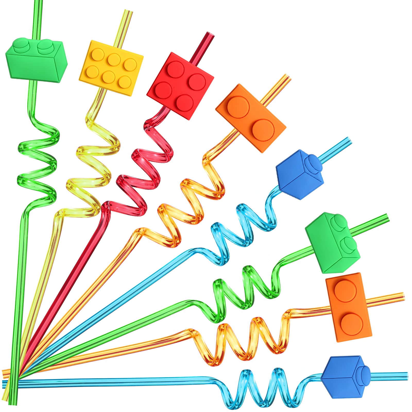 25-Piece Building Block Party Favors - Fun Brick Block Drinking Straws for Kids Birthday Parties, Includes 2 Straw Cleaning Brushes | Perfect for LEGO-Themed Celebrations, DIY Drinks & Creative Play