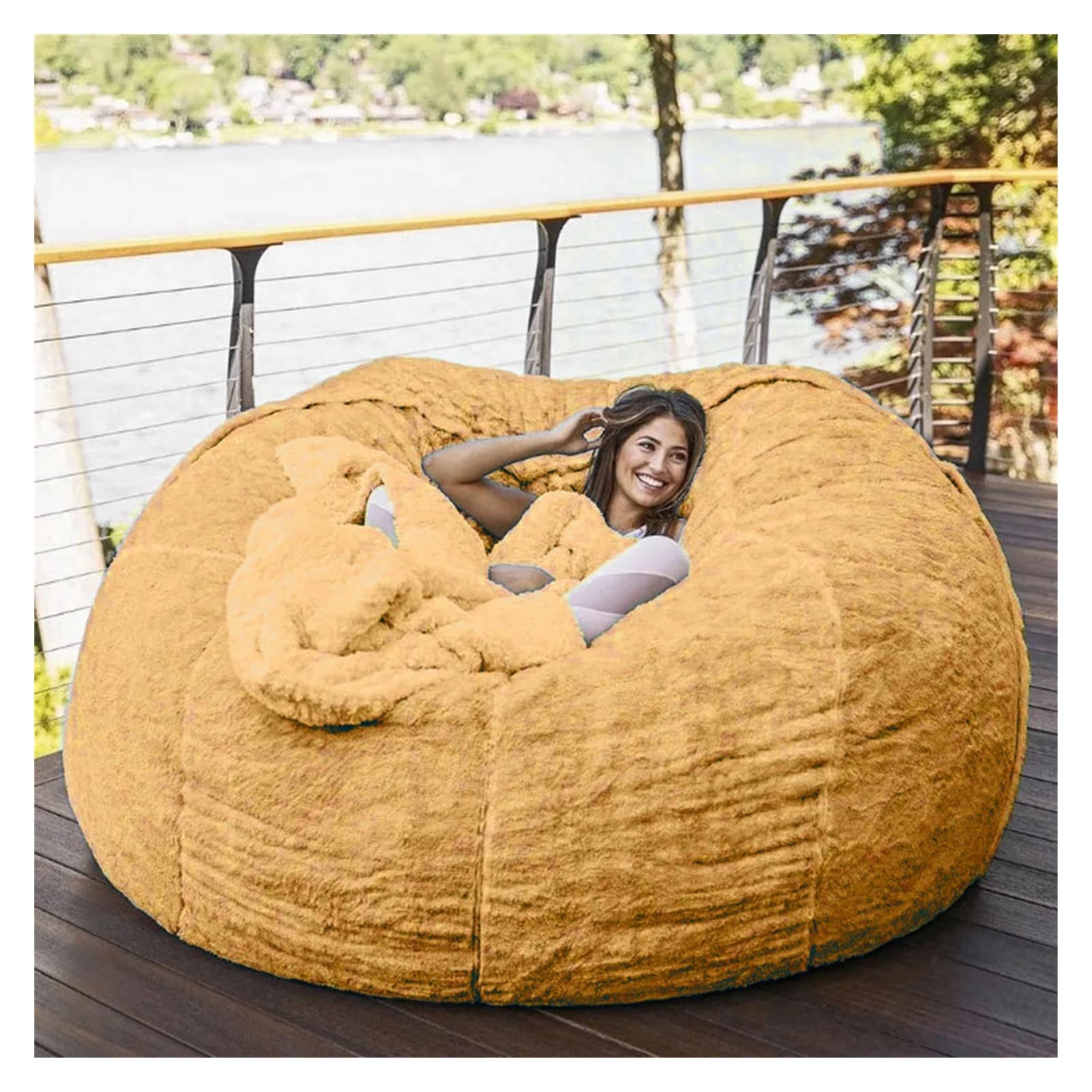 6ft Giant Fluffy Bean Bag Chair Cover - Soft Plush Oversized Round Beanbag Sofa for Kids, Teens & Adults (No Filler Included) | Durable & Comfortable Lazy Chair | Perfect for Living Room, Bedroom, Game Room & Dorm Decor (Yellow)