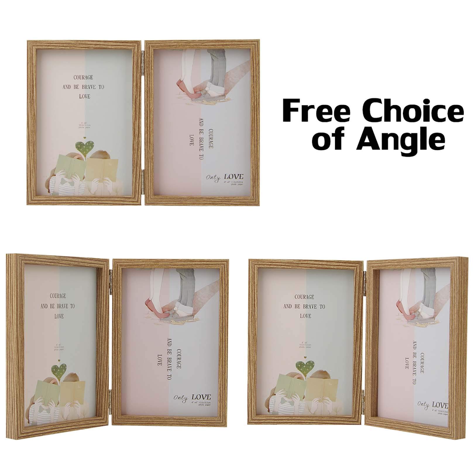 4x6 Double Hinged Picture Frames - Wood Grain MDF with Glass Front - Tabletop Vertical Standing Photo Frame for Home Decor, Office Display, and Gift Giving