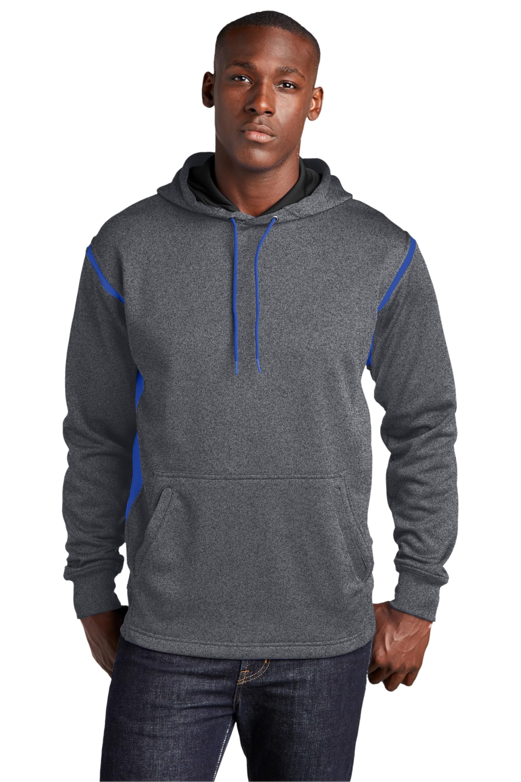 SPORT-TEK Men's Tall Tech Fleece Colorblock Hooded Sweatshirt - Warm Winter Pullover for Running, Gym & Outdoor Activities