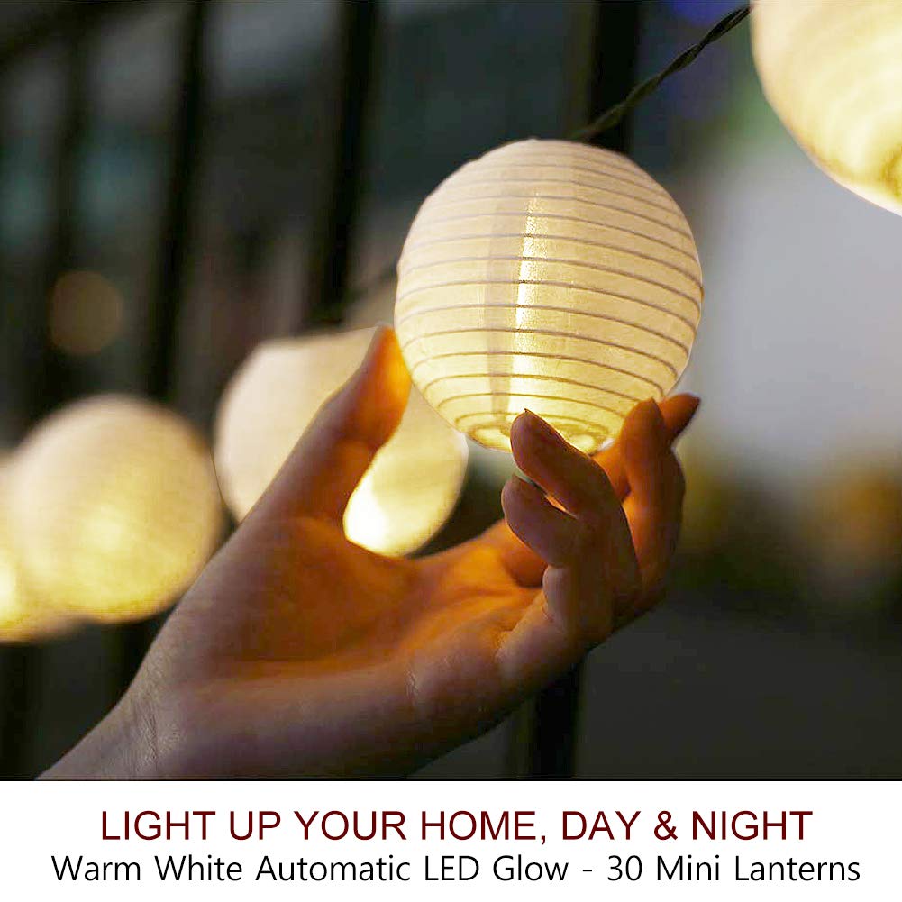 Bright Zeal 20ft LED String Lights with 30 Mini White Silk Lanterns - Battery Operated Indoor/Outdoor Decorative Lights for Yard, Bedroom, Wedding & Party Decorations | Perfect for Garden, Patio, Christmas and Special Events