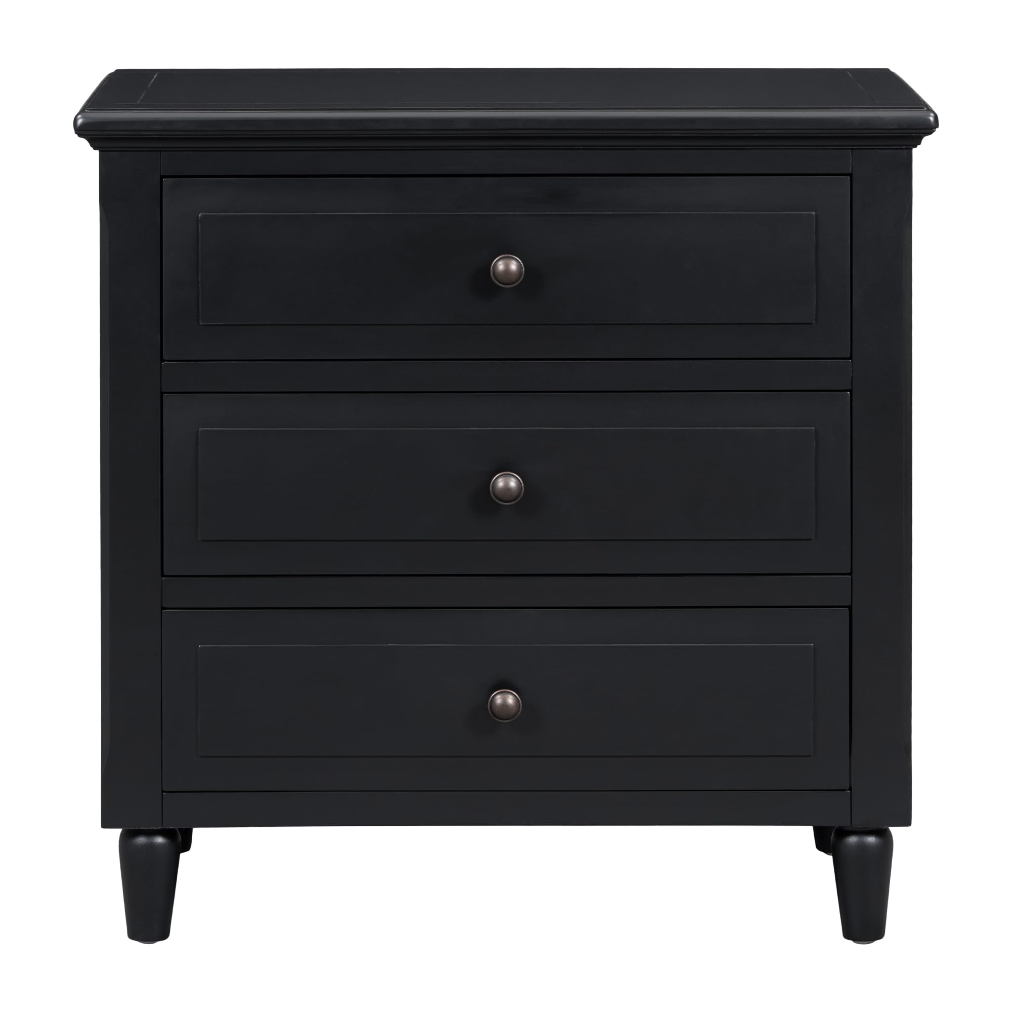 HABITRIO Black Wooden 3-Drawer Nightstand with Legs - Bedside Storage Cabinet for Bedroom, Living Room, or Office - Compact & Stylish Furniture for Small Spaces