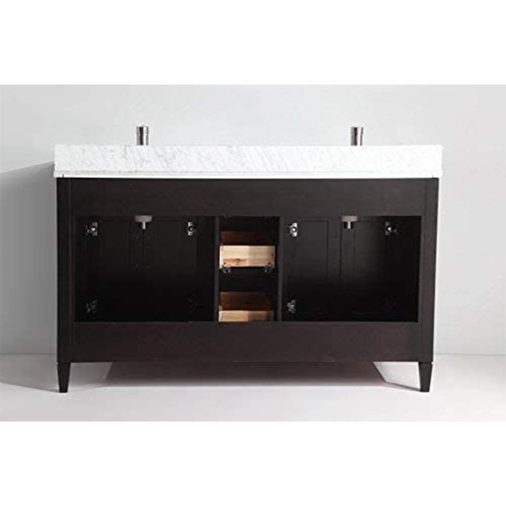 Vanity Art 60 Inch Double Sink Bathroom Vanity with Mirror | Carrara Marble Top Storage Cabinet with Dovetailed Drawers, Soft Closing Doors & Brushed Nickel Handles | Modern Bathroom Organizer for Master Bath, Guest Bath & Powder Room (VA2060-DE)