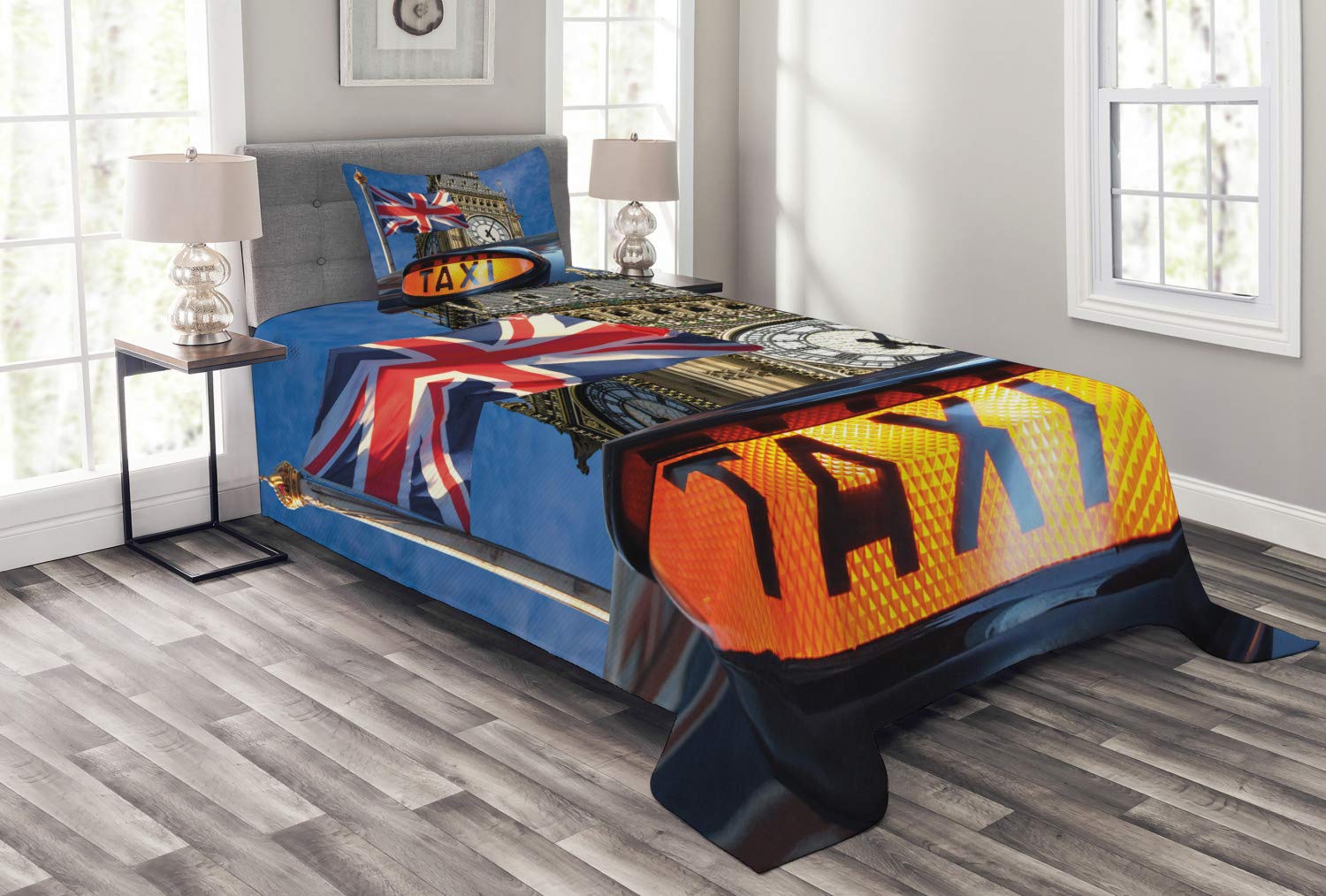 Ambesonne Union Jack Bedspread Set - 3 Piece British Themed Bedding with 2 Pillow Shams, Twin Size, Multicolor UK Flag Design - Perfect for London-Themed Bedrooms, British Decor & Anglophile Home Styling