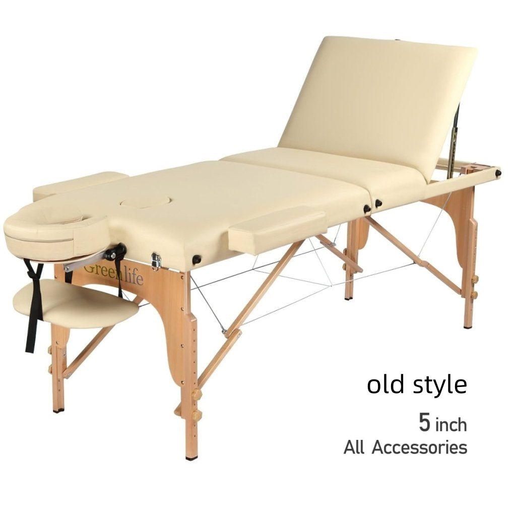 5-Section Thick Portable Massage Table - Professional Wooden Greenlife Massage Bed in Cream or Black (MTW132) - Perfect for Home Spa, Chiropractic Clinics & Mobile Therapists