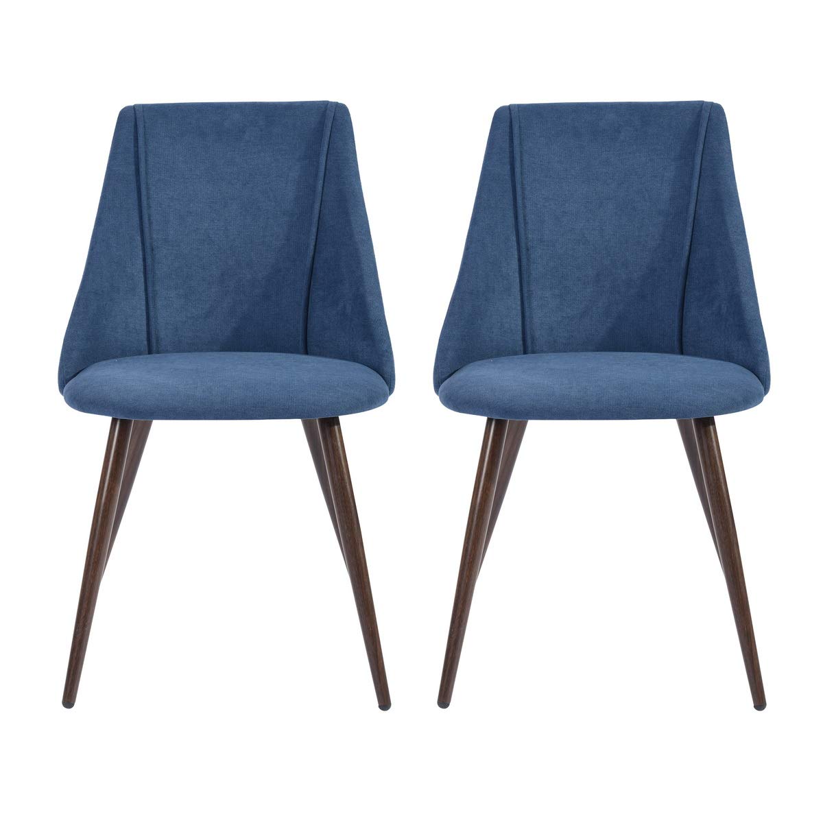 Modern Dining Room Chairs Set of 2 - Fabric Upholstered Side Chairs with Sturdy Metal Frame & Wooden Finish in Blue | Perfect for Kitchen, Dining Room & Small Spaces