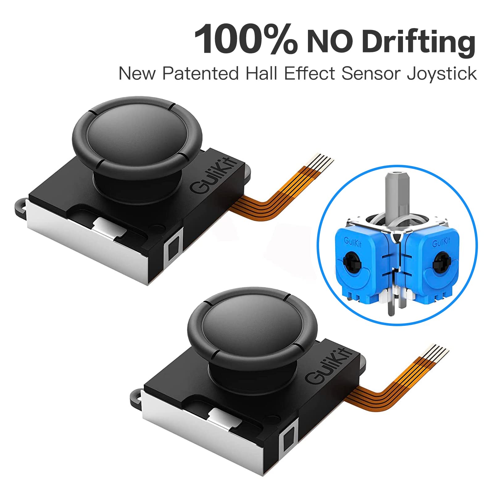 GuliKit Hall Effect Joystick Replacement for Nintendo Switch Joy-Con, OLED & Lite - No Drift, Left/Right Hall Sensor Joystick with Repair Tools & Thumbstick Caps (4 Pack) - Perfect for Gaming, DIY Repairs & Controller Upgrades