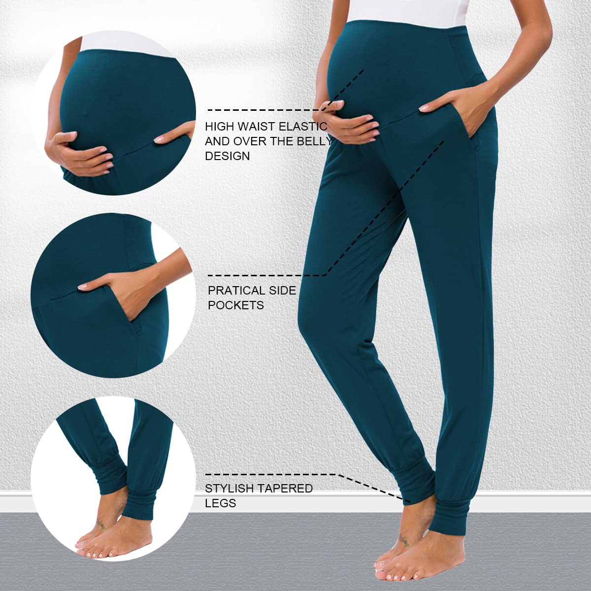 Liu & Qu Women's Maternity Stretchy Lounge Pants - Soft Comfortable Casual Pregnancy Pants for Everyday Wear, Yoga & Relaxation at Home