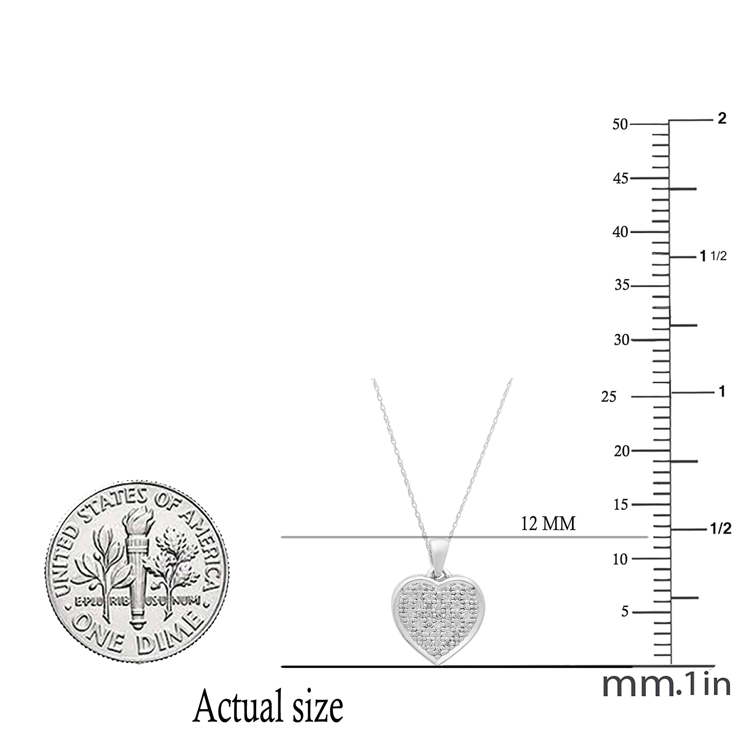 0.0tw 10K Solid Gold Round White Diamond Heart Pendant Necklace for Women - Elegant Valentine's Day Gift with Silver Chain - Perfect for Anniversaries, Birthdays & Romantic Occasions