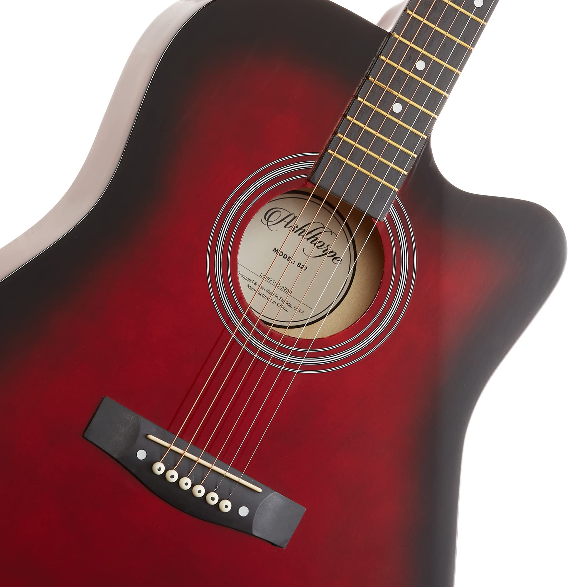 Ashthorpe 41-inch Cutaway Acoustic Guitar Beginner Kit (Red) - Full Size Starter Package with Gig Bag, Strings, Strap, Tuner & Picks - Perfect for Beginners, Campfires & Home Practice