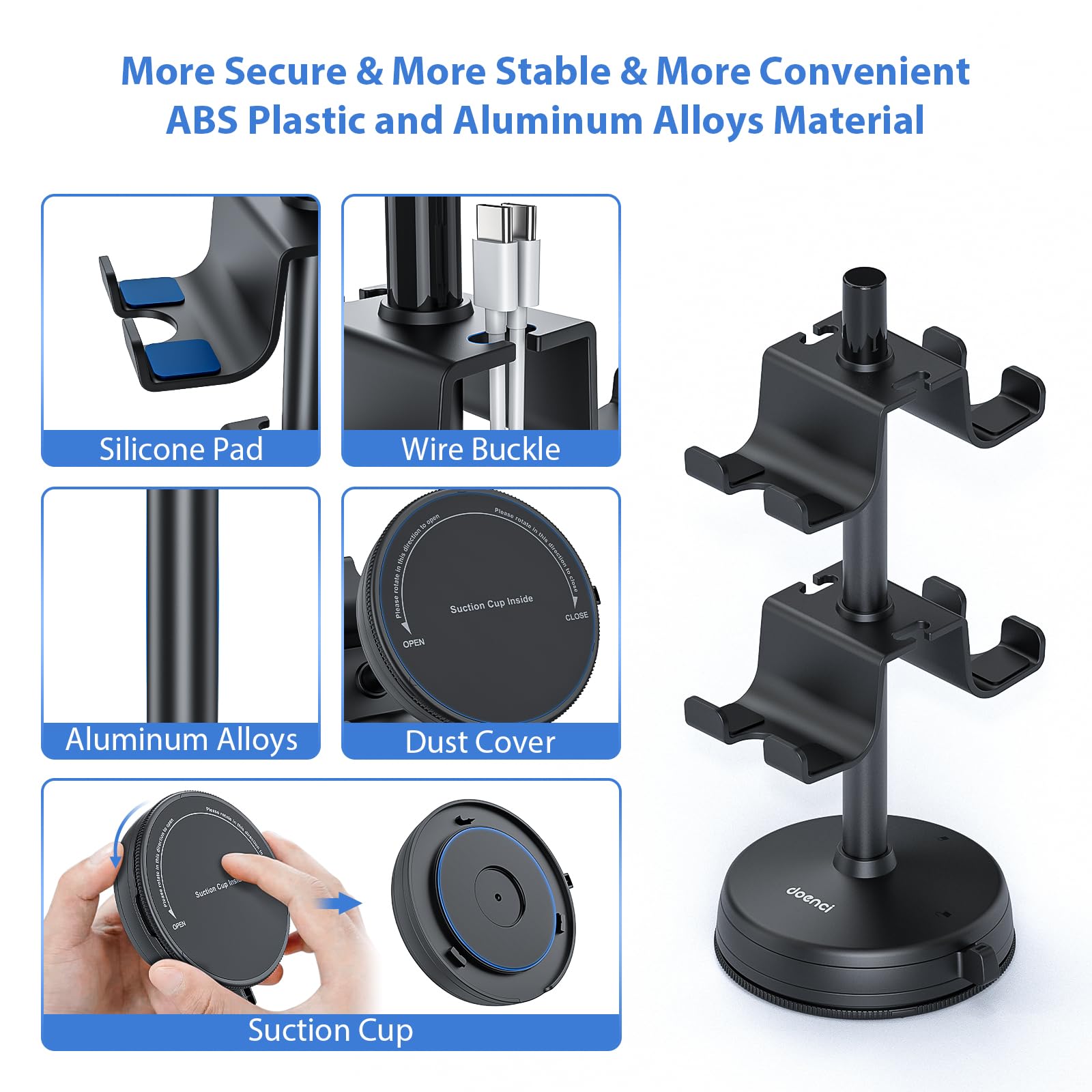 2-Tier Gaming Controller Holder for PS5, PS4, Nintendo Switch & Xbox - Headphone Stand with Suction Cup Base - Perfect for Playstation 5 Game Controllers & Headset Organization - Ideal for Gaming Setup, Bedroom or Living Room Storage