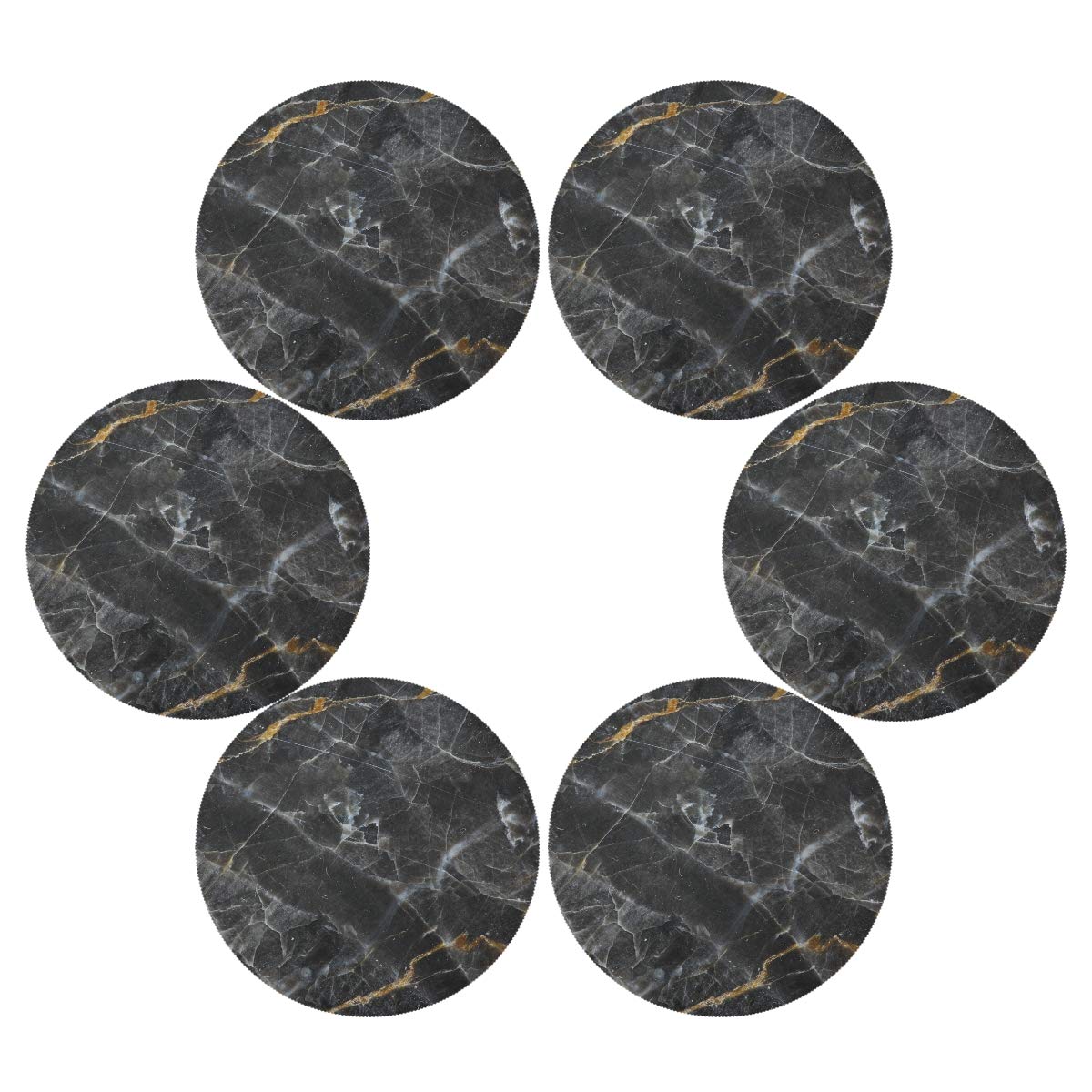 DAOXIANG Black Marble Texture Round Heat Resistant Placemats - Washable Kitchen Table Mats for Dining, Parties & Home Decor