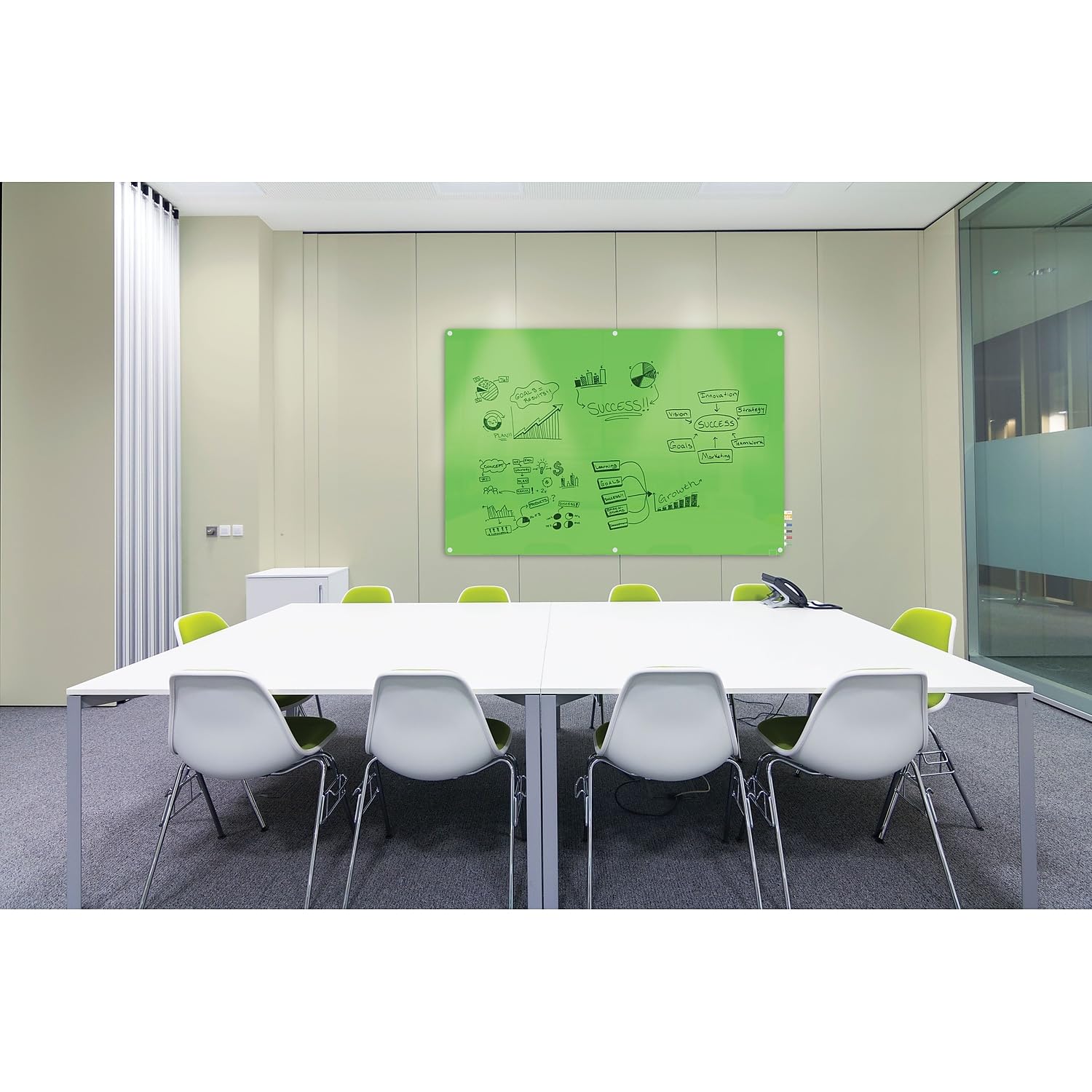 Ghent 2' x 3' Harmony Magnetic Glass Whiteboard - Green with Radius Corners - Includes 4 Rare Earth Magnets, 4 Dry Erase Markers & Eraser (HMYRM23GN) - Perfect for Office, Classroom & Home Use