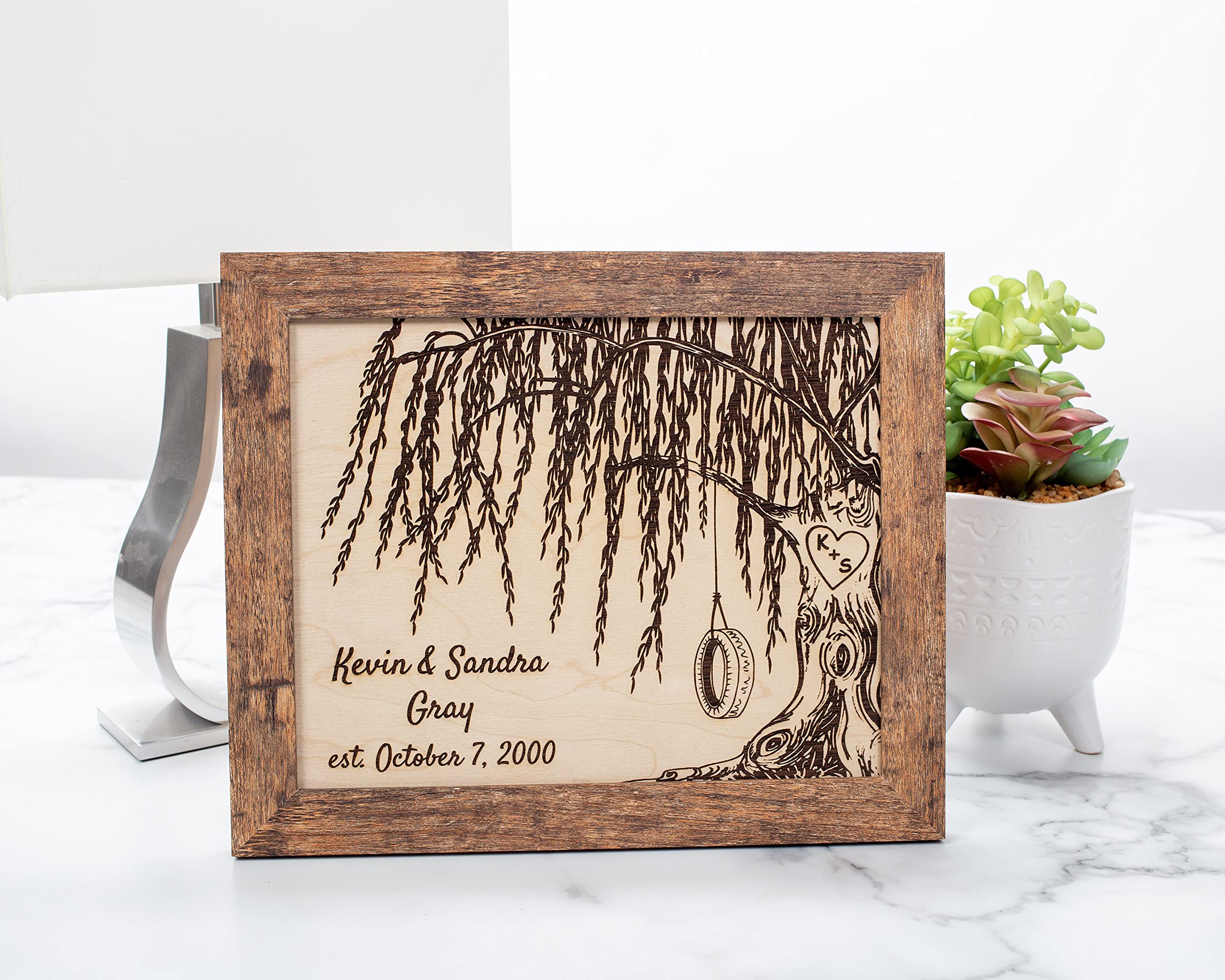 Personalized Engraved Willow Tree 8x10 Picture Frame - Custom Wedding Anniversary Gift for Couples, Housewarming Present, Unique Gift for Her - 9 Year Anniversary (Brown Frame) - Perfect for Home Decor, Bedroom & Living Room Wall Display