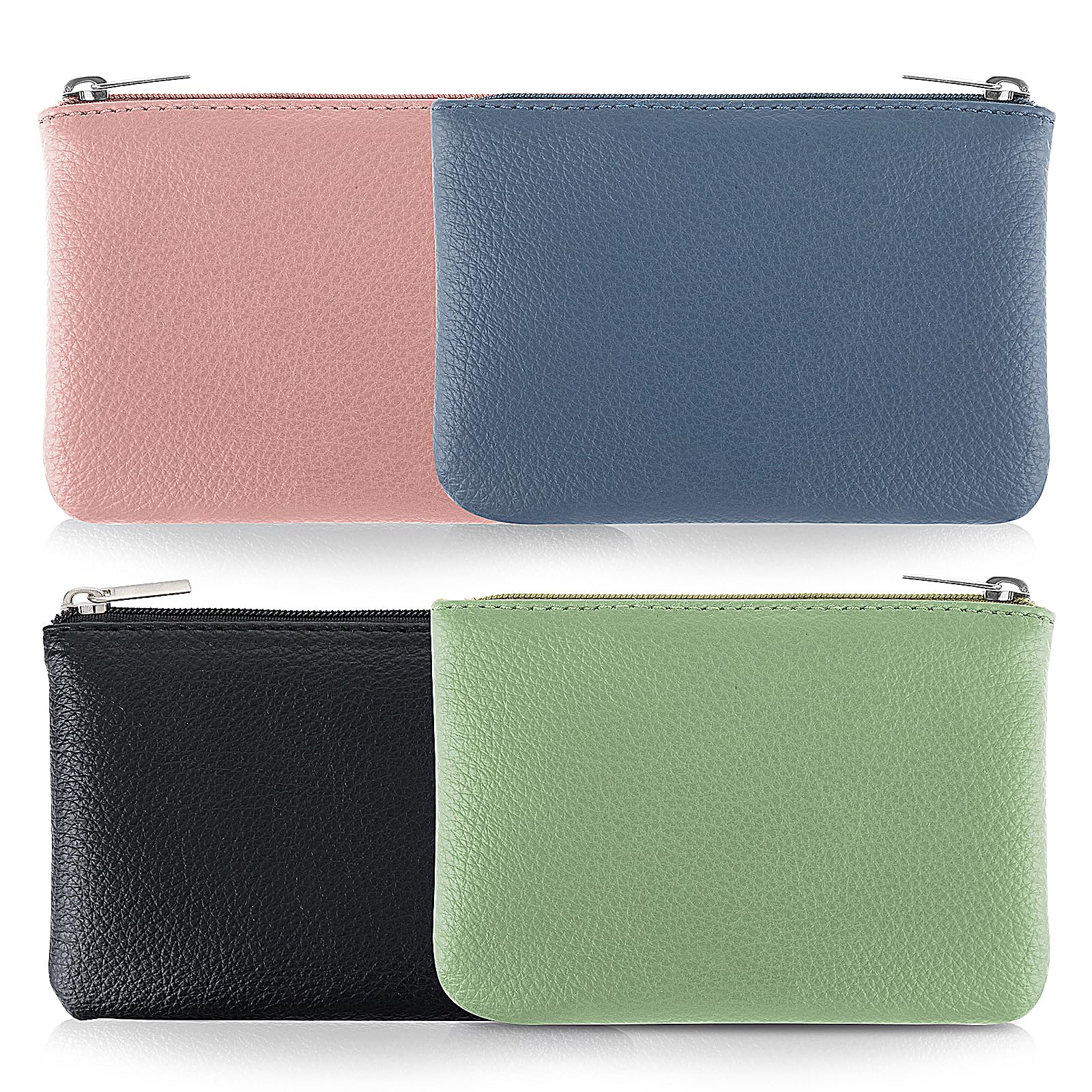 Simarro 4-Piece Set PU Leather Zipper Coin Purse - Lychee Pattern Mini Wallet for Change, Credit Cards, ID, Keys & Lipstick | Portable Travel Organizer for Men & Women | Perfect for Daily Use, Shopping & Travel Accessories