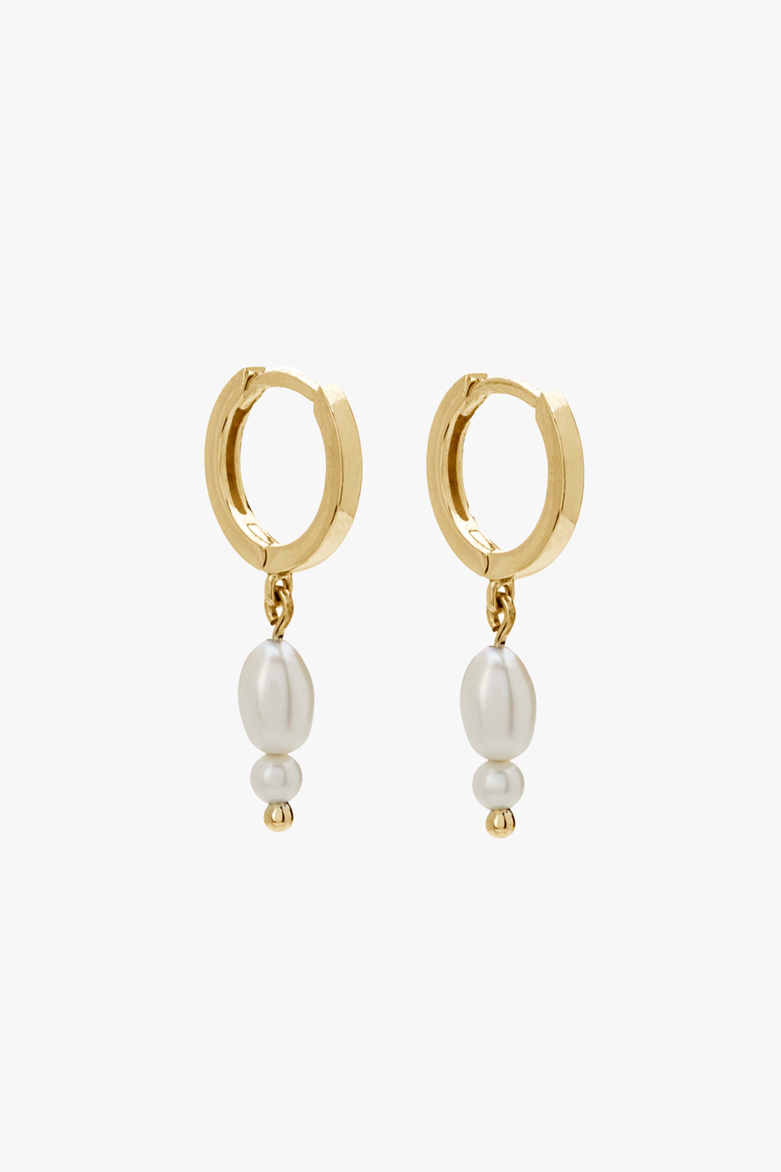 18k Gold Plated Double Pearl Huggie Hoop Earrings for Women – Elegant Everyday Jewelry for Work, Date Night & Special Occasions