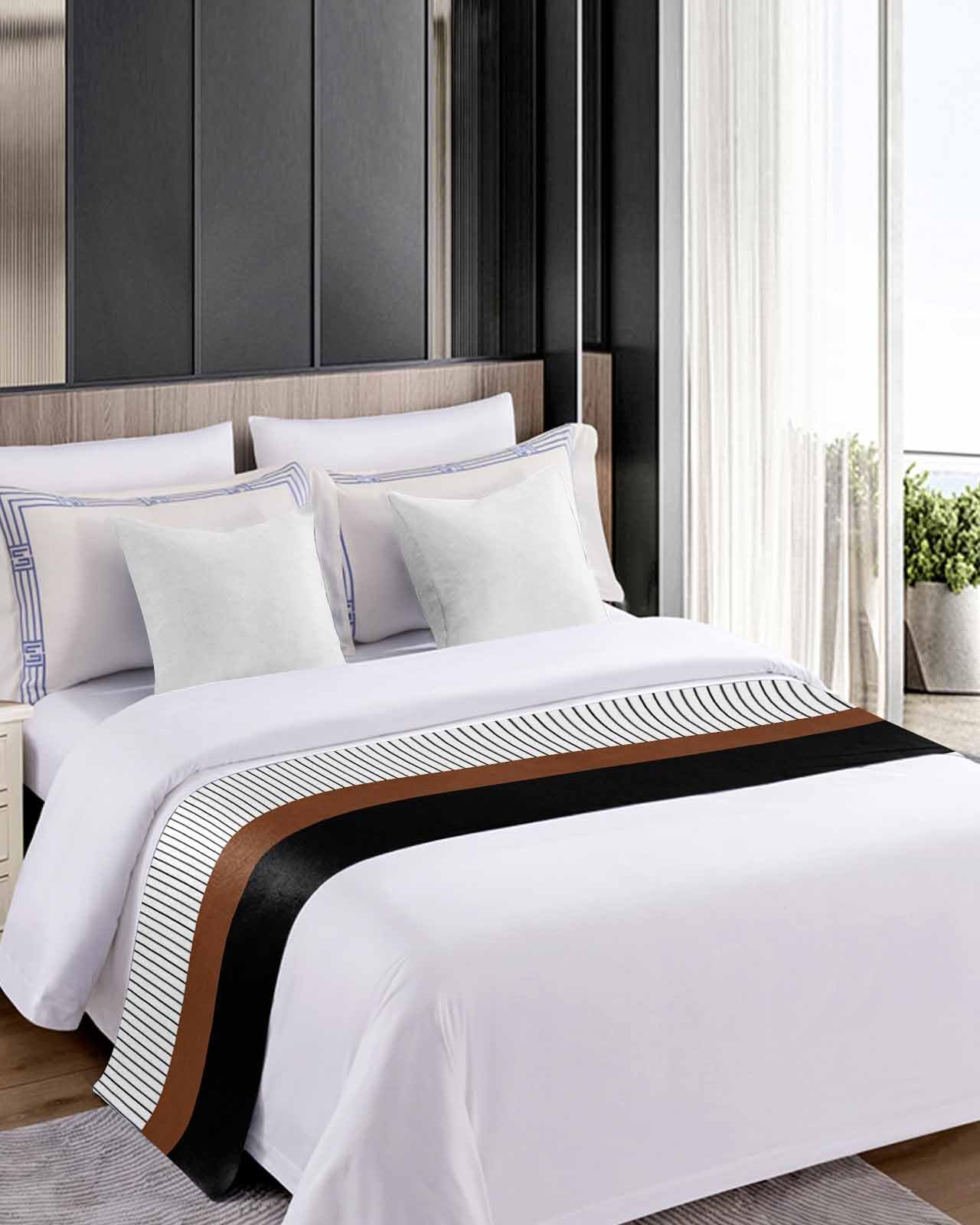 Luxury Black & Brown Bed Runner Scarf - Full/Queen Size (83