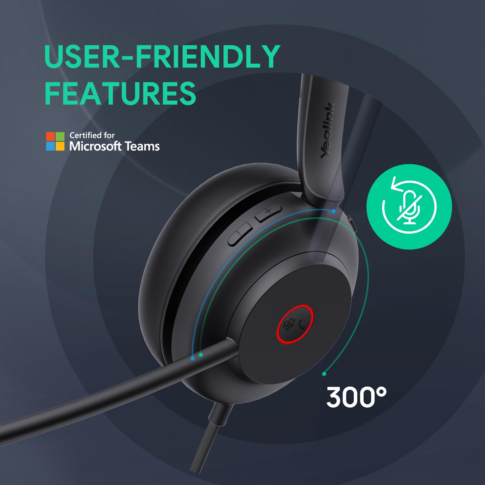 Yealink UH35 Professional USB Headset with Noise Cancelling Microphone - Mono Wired Headset for Calls & Music, Lightweight Comfort Design, Teams Certified - Perfect for Remote Work, Online Meetings & Customer Support