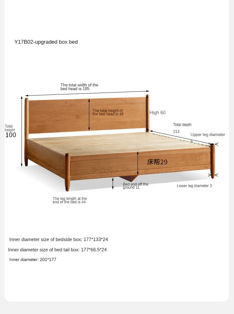 Solid Oak, Black Walnut & Cherry Wood Bed Frame - Handcrafted Queen Size Wooden Bed with Sturdy Slat Support - Perfect for Master Bedroom, Guest Room or Rustic Cabin Decor