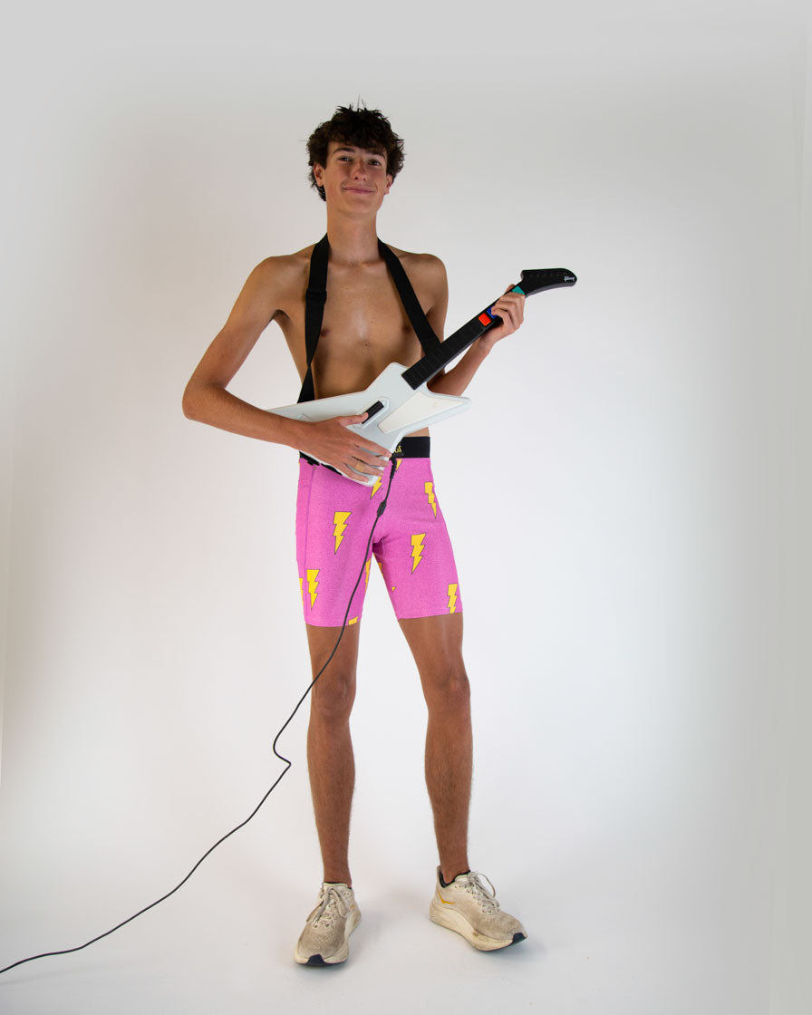 Men's Running Half Tights with Pink Bolts Design - 8