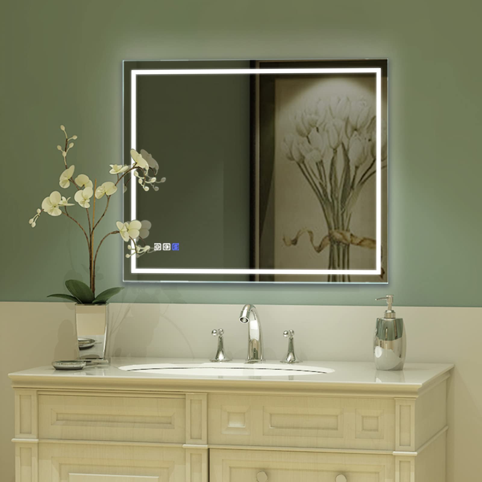 ExBrite 36 x 30 Inch LED Bathroom Vanity Mirror with Anti-Fog, Night Light & Dimmable Features - 3000K-6400K Adjustable Color Temperature, 90+ CRI - Horizontal Wall Mounted for Makeup, Shaving & Home Decor